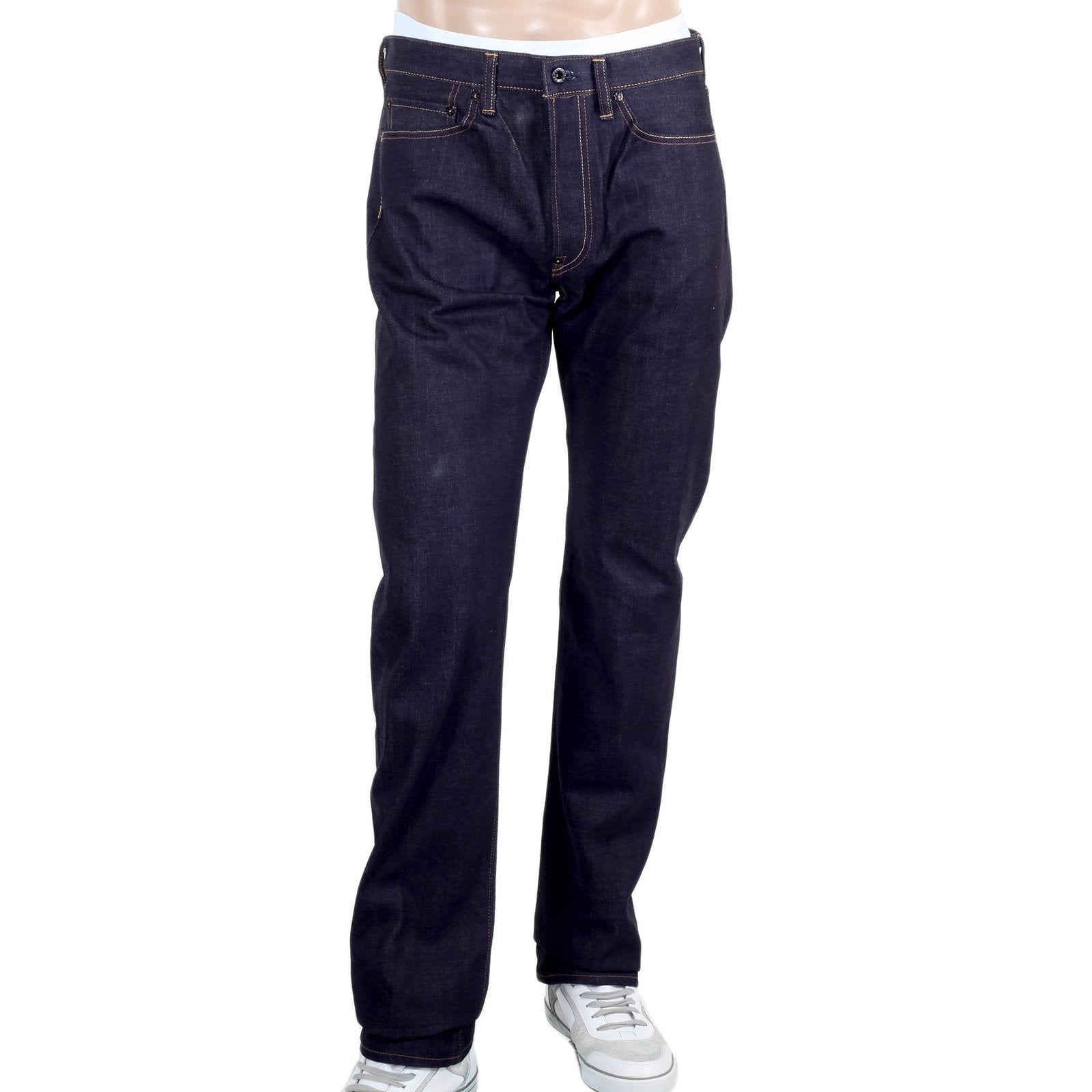 RMC INDIGO 1011 MODEL RAW SELVEDGE SLIM FIT JEANS WITH SENGOKU WHITE EMBROIDERED AND PAINTED POCKETS REDM4455