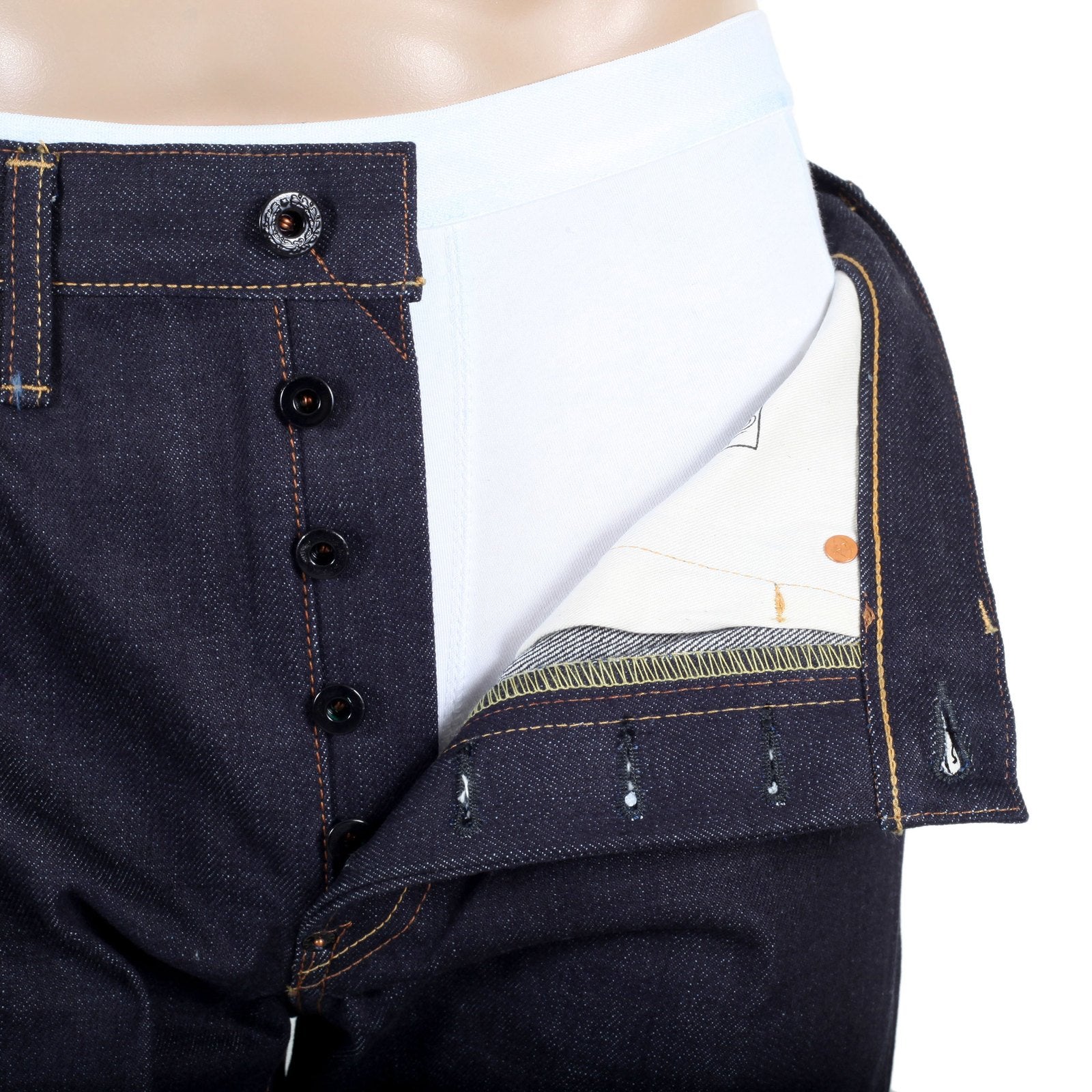 RMC MENS YELLOW SENGOKU PAINTED AND EMBROIDERED 1011 SLIMMER MODEL RQP14123 SELVEDGE DENIM JEANS REDM4453