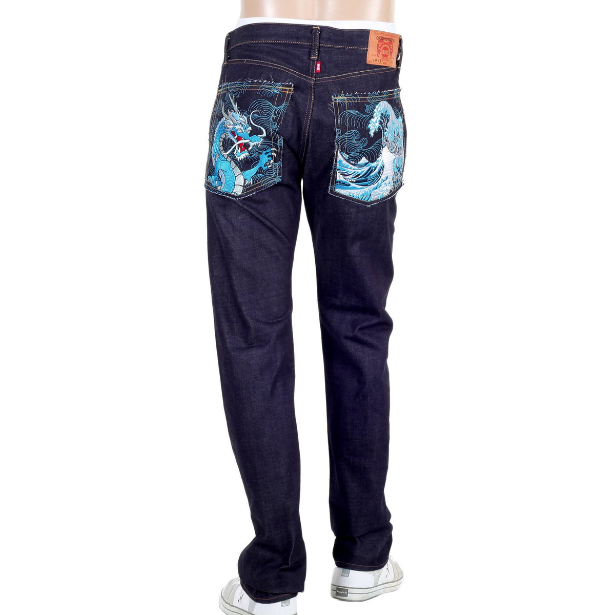 RMC MARTIN KSOHOH INDIGO RAW SELVEDGE DENIM JEANS WITH DRAGON AND