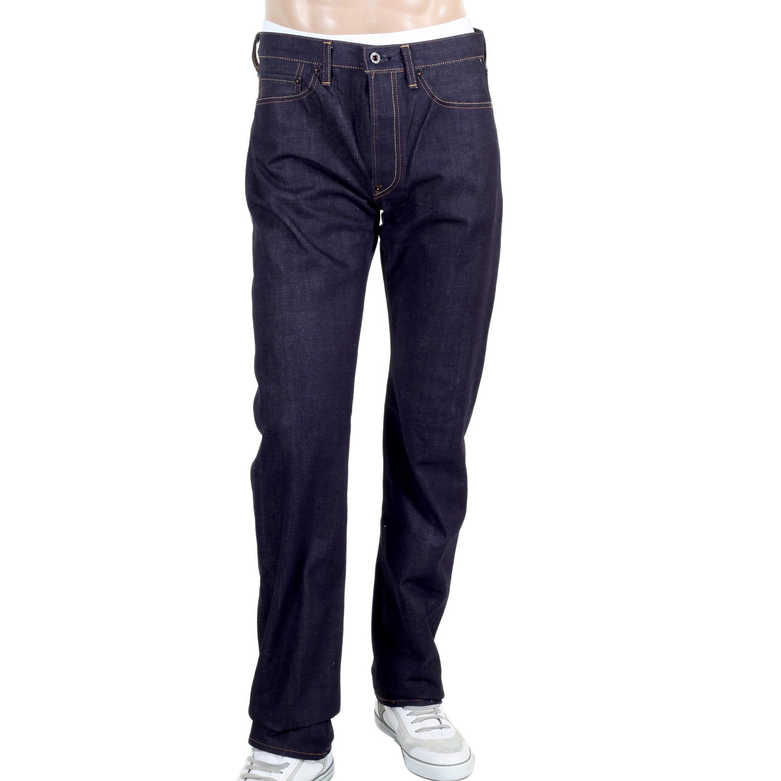 RMC 1011 MODEL RQP14121 JAPANESE SELVEDGE DENIM JEANS WITH GREEN DRAGON AND TSUNAMI WAVE EMBROIDERY REDM4457
