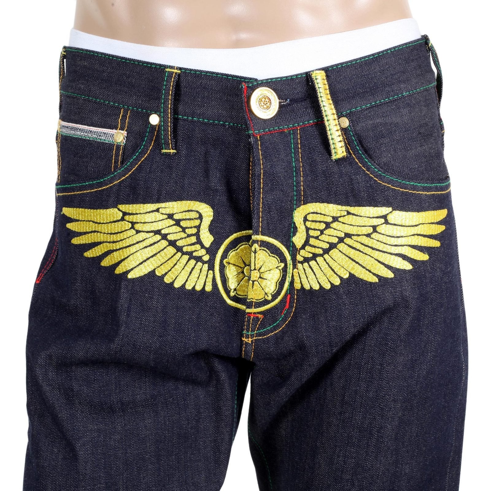 YOROPIKO SUPER EXCLUSIVE SELVEDGE GOLD EMBROIDERED DENIM JEANS FOR MEN YORO0656