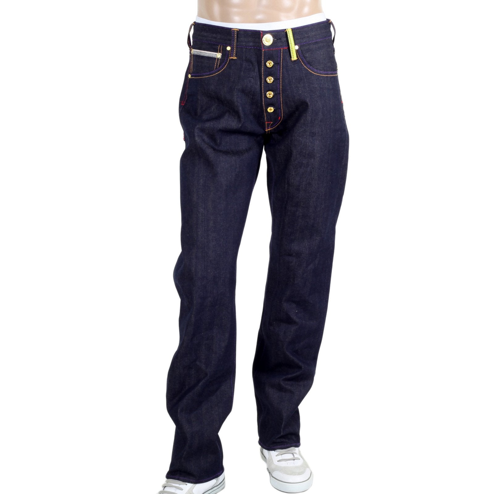 YOROPIKO EXCLUSIVE DARK INDIGO TAIKO FLAG RAW SELVEDGE DENIM JEANS BY MYM FOR MEN YORO0663