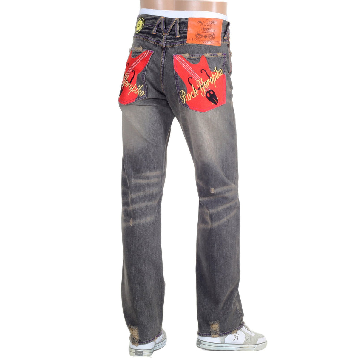 YOROPIKO SKULL EMBROIDERED ROCK WASHED SELVEDGE DENIM JEANS BY MYM FOR MEN YORO0686