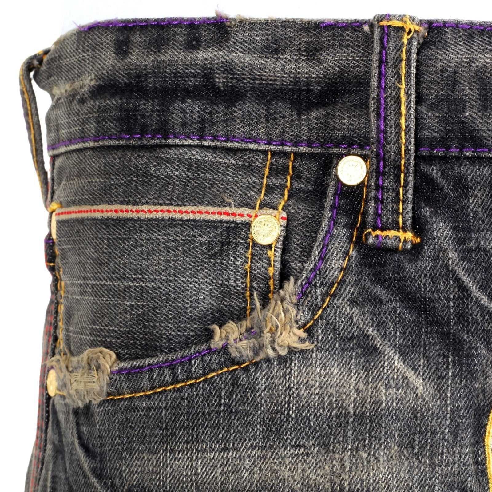 YOROPIKO SKULL EMBROIDERED ROCK WASHED SELVEDGE DENIM JEANS BY MYM FOR MEN YORO0686