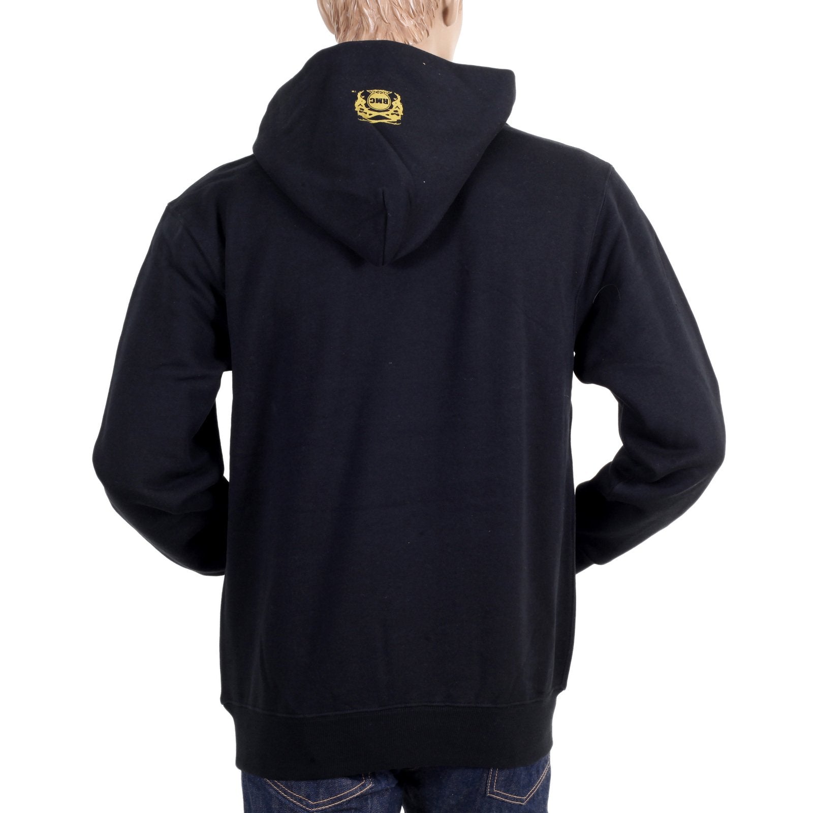 RMC MARTIN KSOHOH LONG SLEEVE KANGAROO STYLE POCKET REGULAR FIT BLACK HOODIE WITH GOLD LOGO PRINT REDM0705