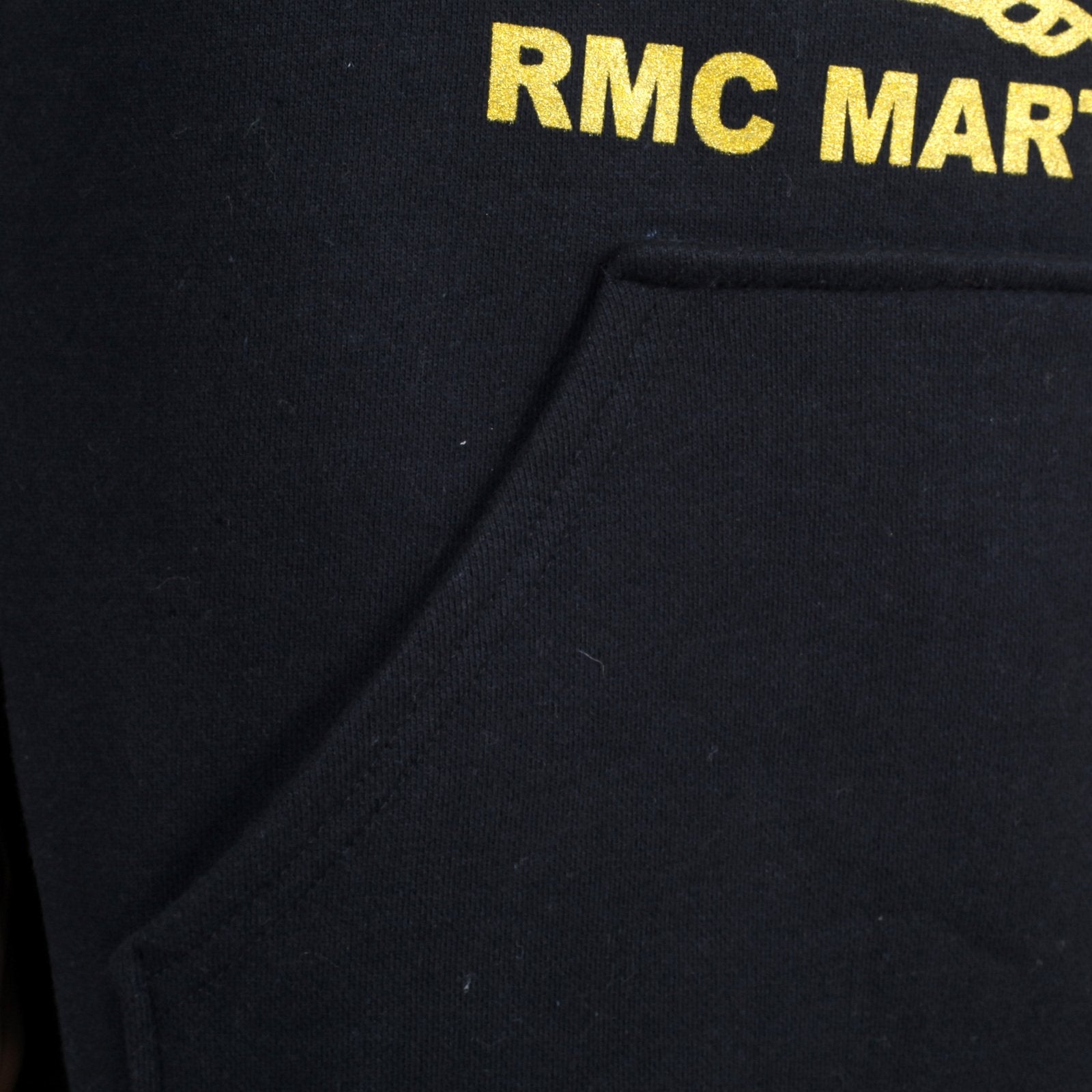 RMC MARTIN KSOHOH LONG SLEEVE KANGAROO STYLE POCKET REGULAR FIT BLACK HOODIE WITH GOLD LOGO PRINT REDM0705