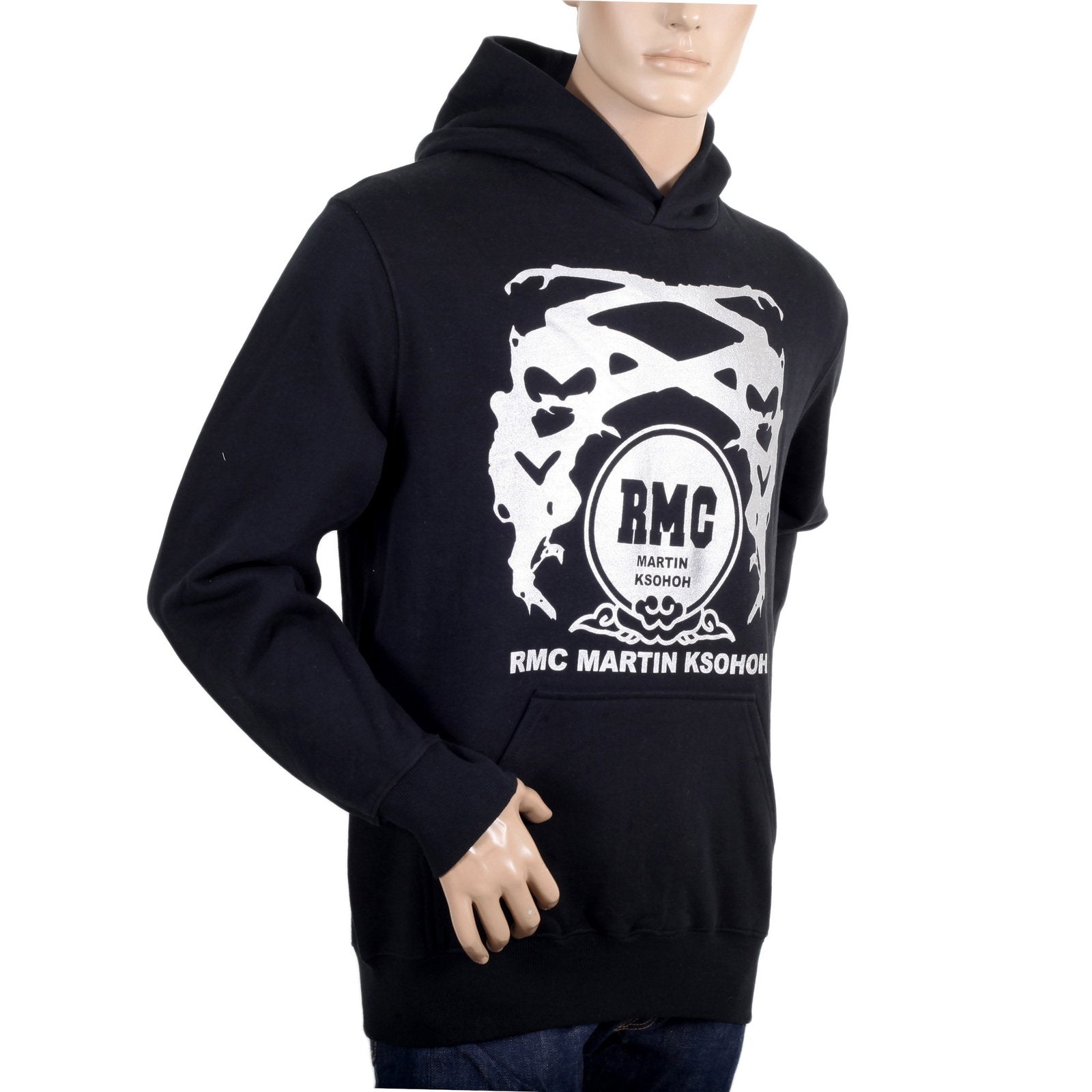 RMC MARTIN KSOHOH BLACK LONG SLEEVE REGULAR FIT PRINTED SILVER LOGO HOODIE WITH KANGAROO STYLE POCKET REDM0711