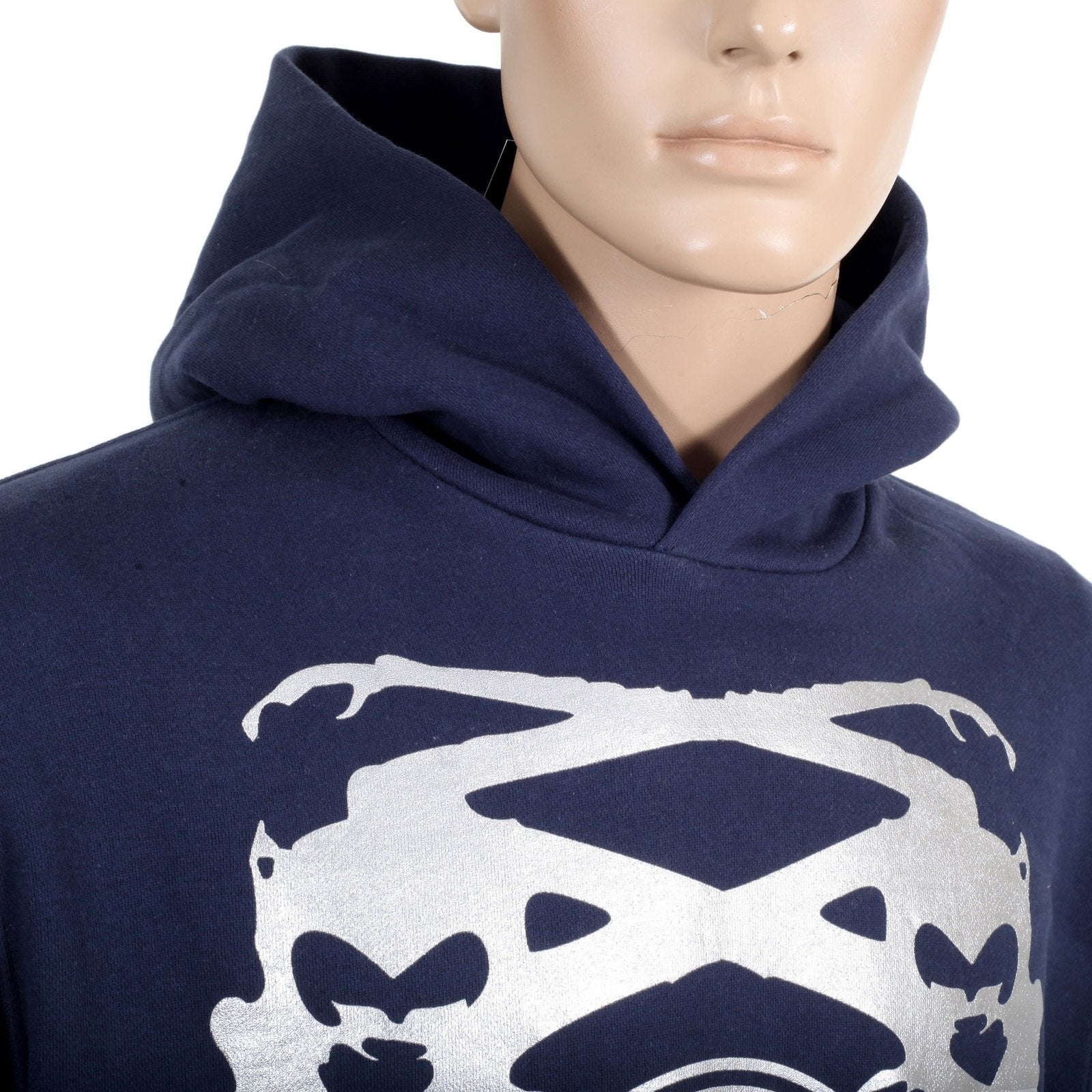 RMC MARTIN KSOHOH REGULAR FIT KANGAROO STYLE POCKET NAVY BLUE LONG SLEEVE HOODIE WITH SILVER LOGO PRINT REDM0713