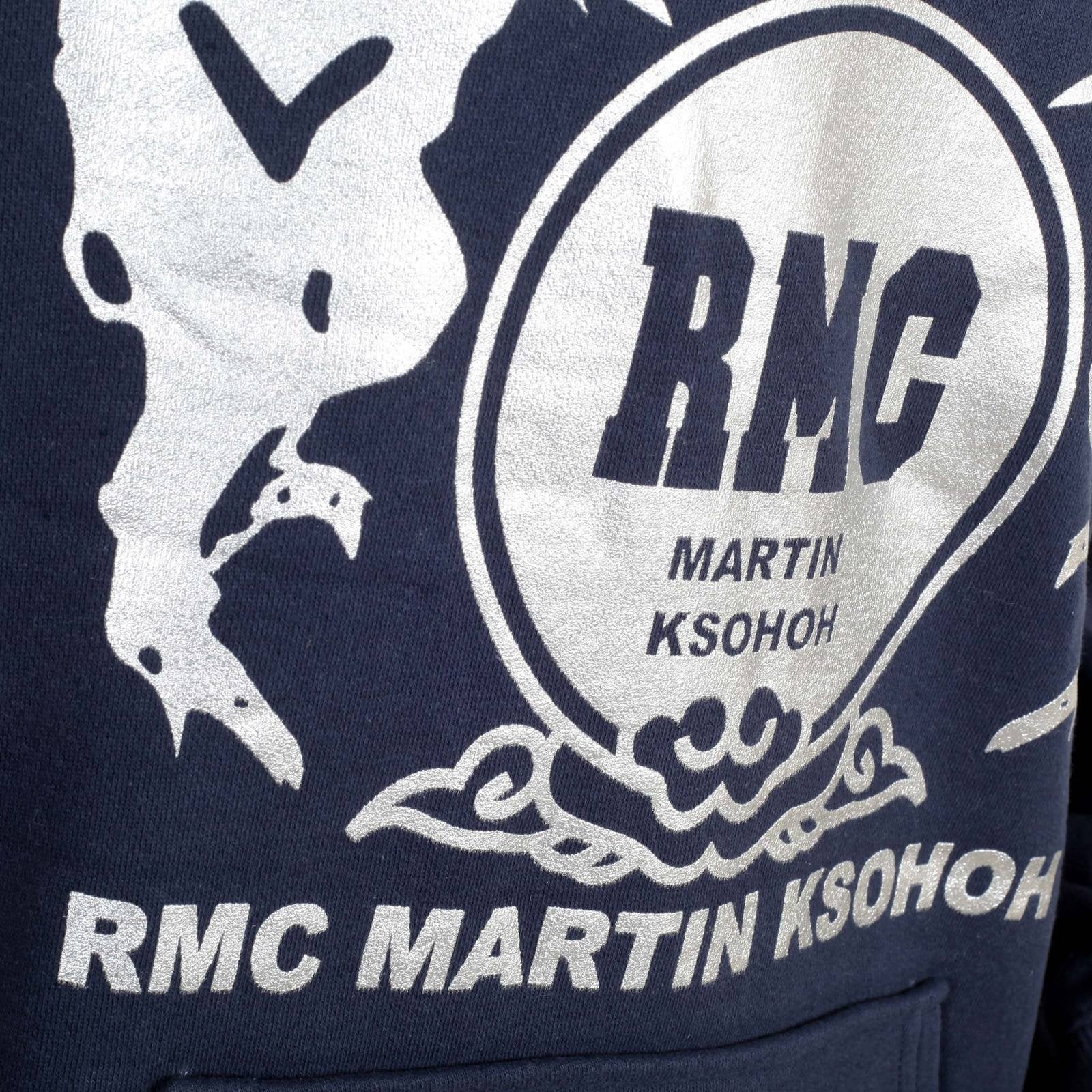 RMC MARTIN KSOHOH REGULAR FIT KANGAROO STYLE POCKET NAVY BLUE LONG SLEEVE HOODIE WITH SILVER LOGO PRINT REDM0713