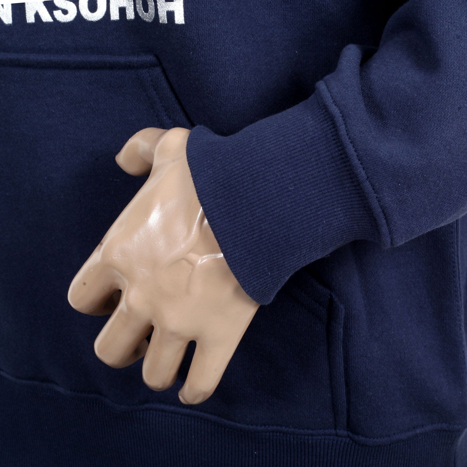 RMC MARTIN KSOHOH REGULAR FIT KANGAROO STYLE POCKET NAVY BLUE LONG SLEEVE HOODIE WITH SILVER LOGO PRINT REDM0713