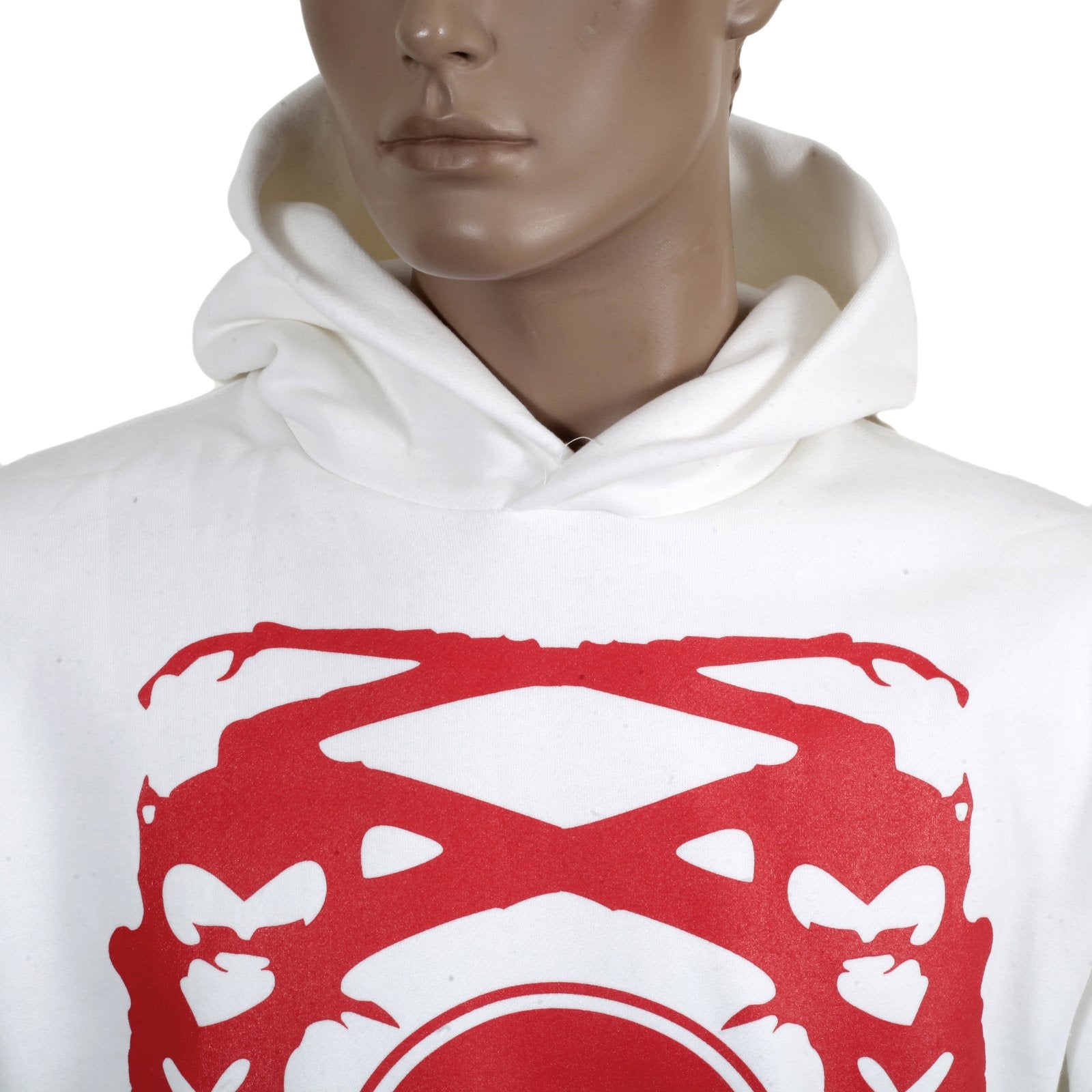 RMC JEANSREGULAR FIT RED PRINTED LOGO HOODIE IN IVORY WITH KANGAROO STYLE POCKET REDM0714