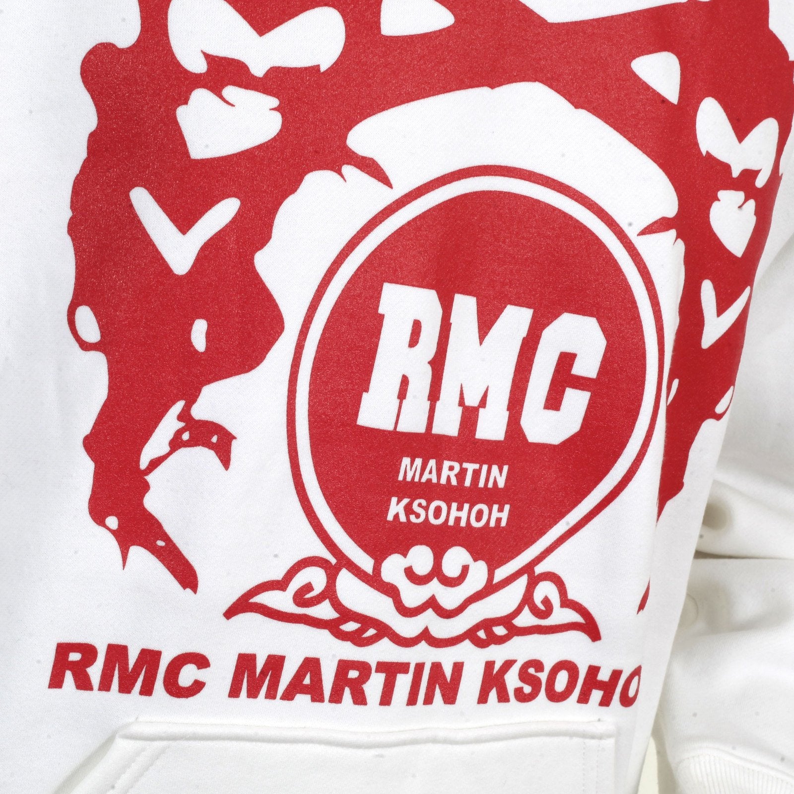 RMC JEANSREGULAR FIT RED PRINTED LOGO HOODIE IN IVORY WITH KANGAROO STYLE POCKET REDM0714