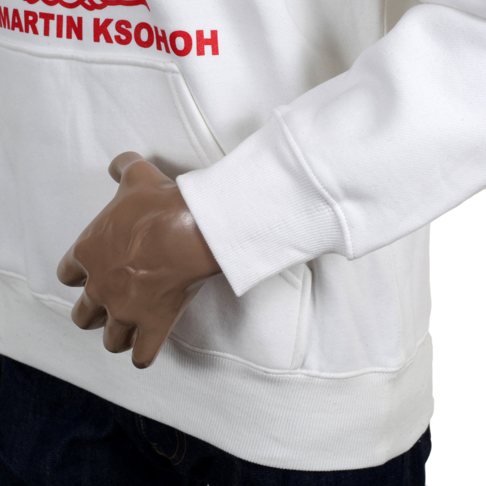 RMC JEANSREGULAR FIT RED PRINTED LOGO HOODIE IN IVORY WITH KANGAROO STYLE POCKET REDM0714