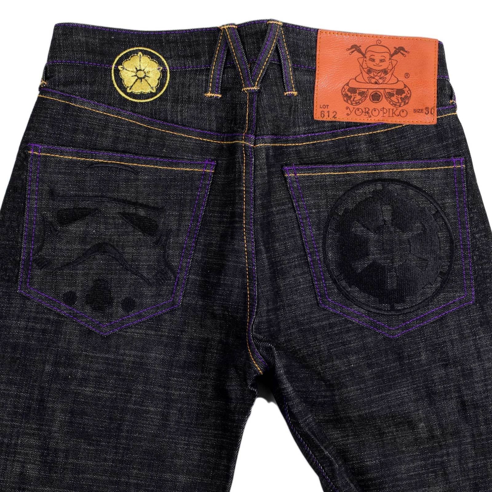 YOROPIKO EXCLUSIVE BLACK EMBROIDERED STAR WARS VINTAGE CUT MODEL 1002 RAW SELVEDGE DENIM JEANS YORO1226
