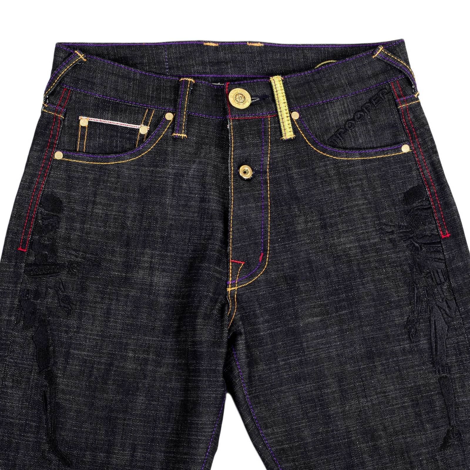 YOROPIKO EXCLUSIVE BLACK EMBROIDERED STAR WARS VINTAGE CUT MODEL 1002 RAW SELVEDGE DENIM JEANS YORO1226