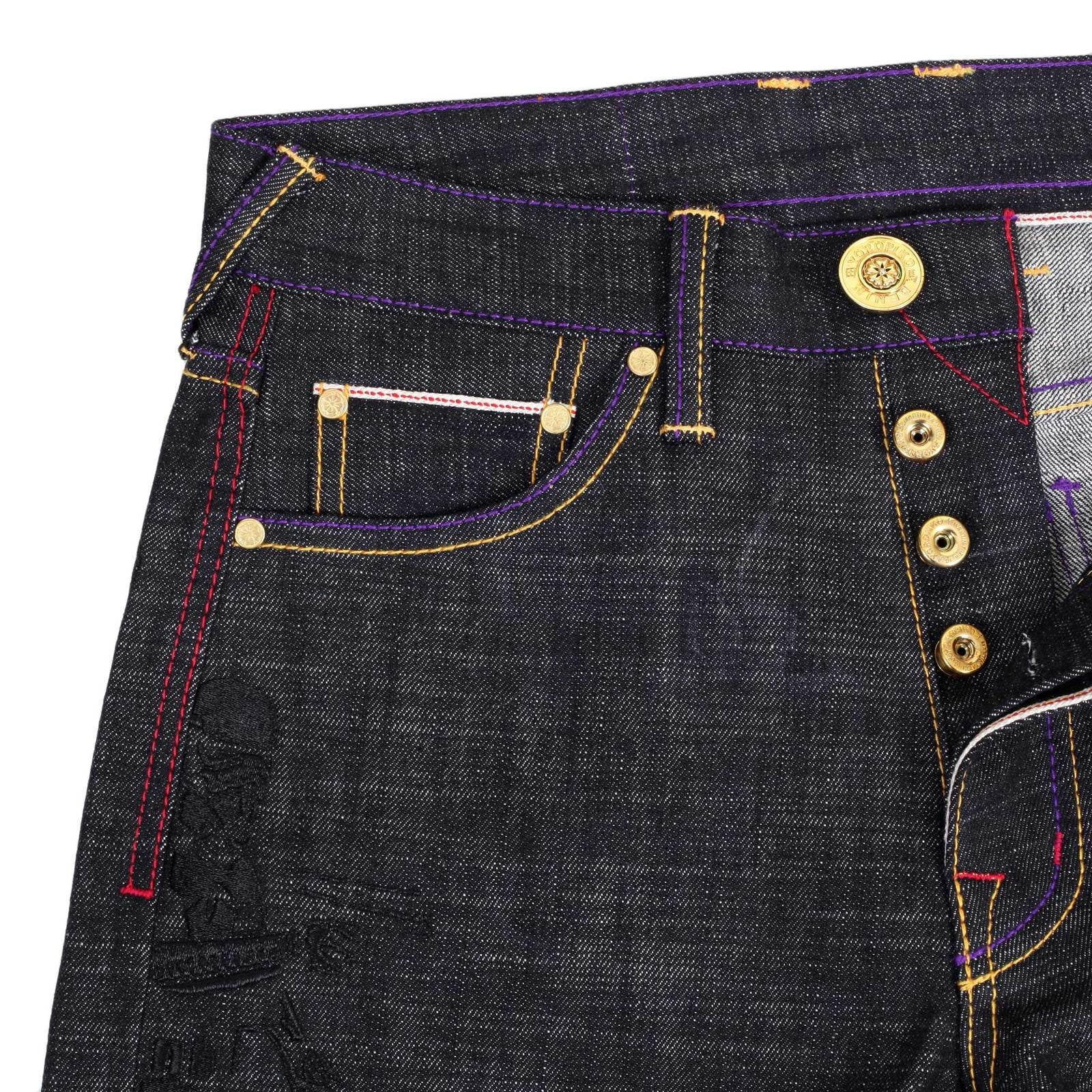 YOROPIKO EXCLUSIVE BLACK EMBROIDERED STAR WARS VINTAGE CUT MODEL 1002 RAW SELVEDGE DENIM JEANS YORO1226