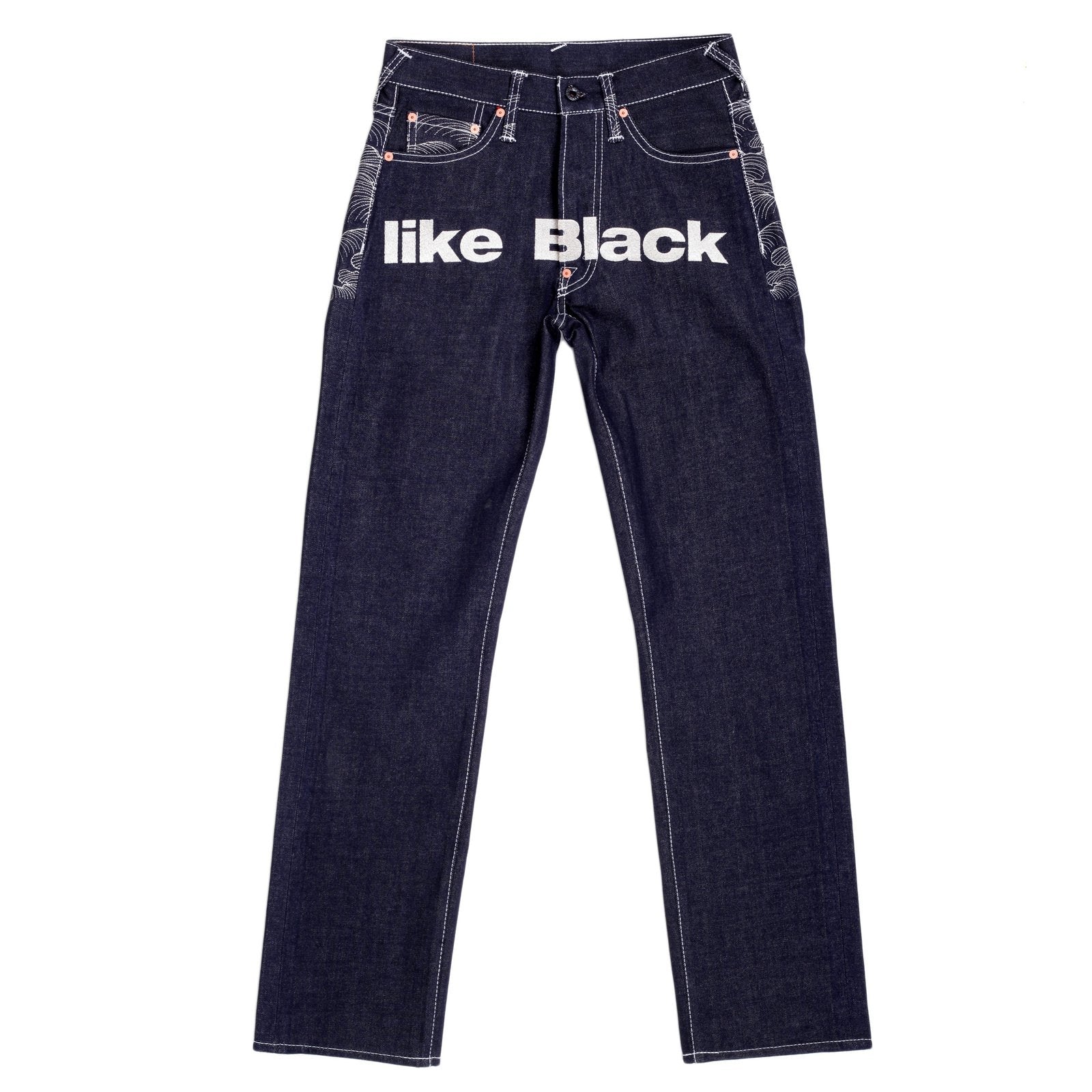 RMC JEANS AUTHENTIC VINTAGE INDIGO RAW SELVEDGE DENIM JEANS WITH SILVER 4A LIKE BLACK EMBROIDERY REDM2904