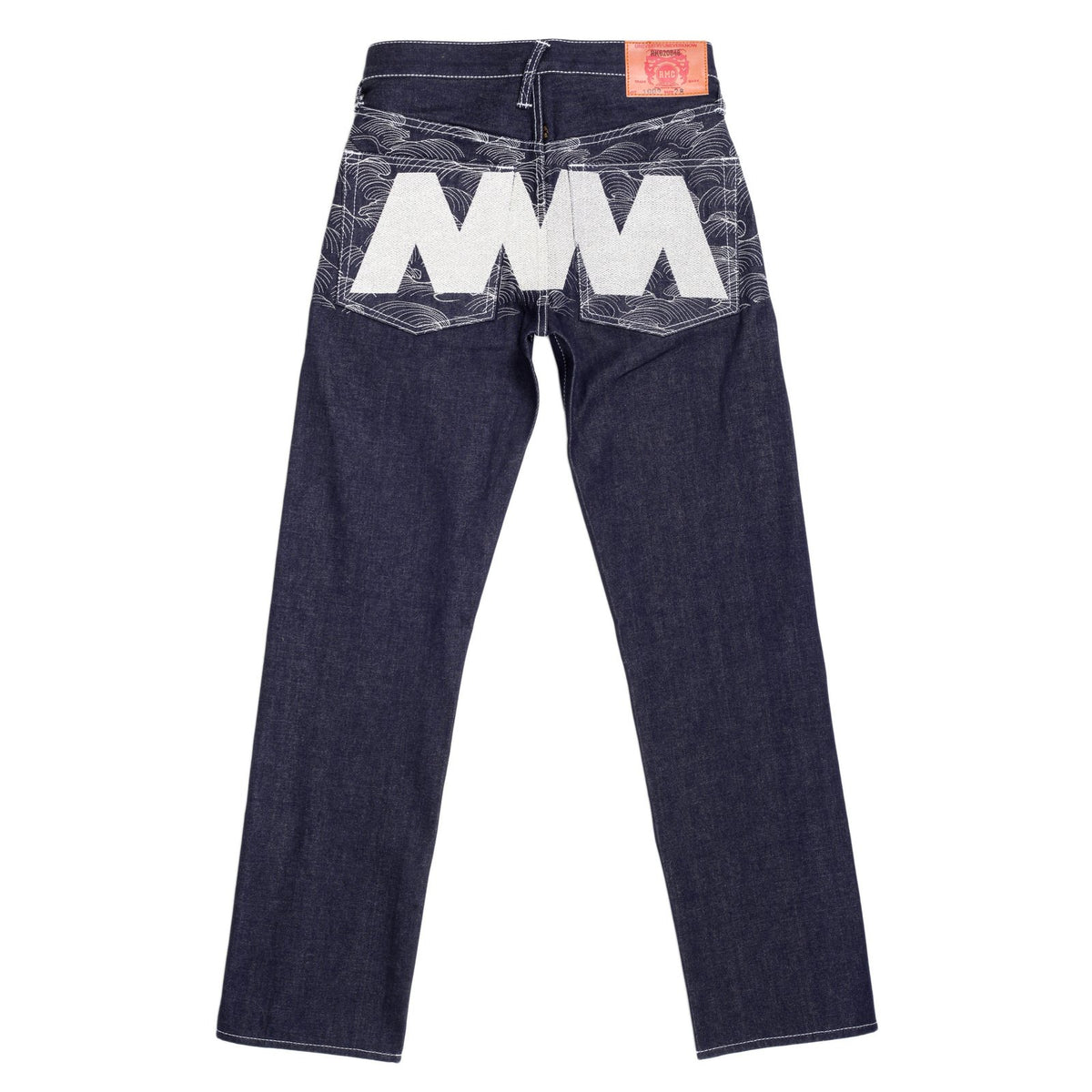 RMC JEANS AUTHENTIC VINTAGE INDIGO RAW SELVEDGE DENIM JEANS WITH SILVER 4A LIKE BLACK EMBROIDERY REDM2904