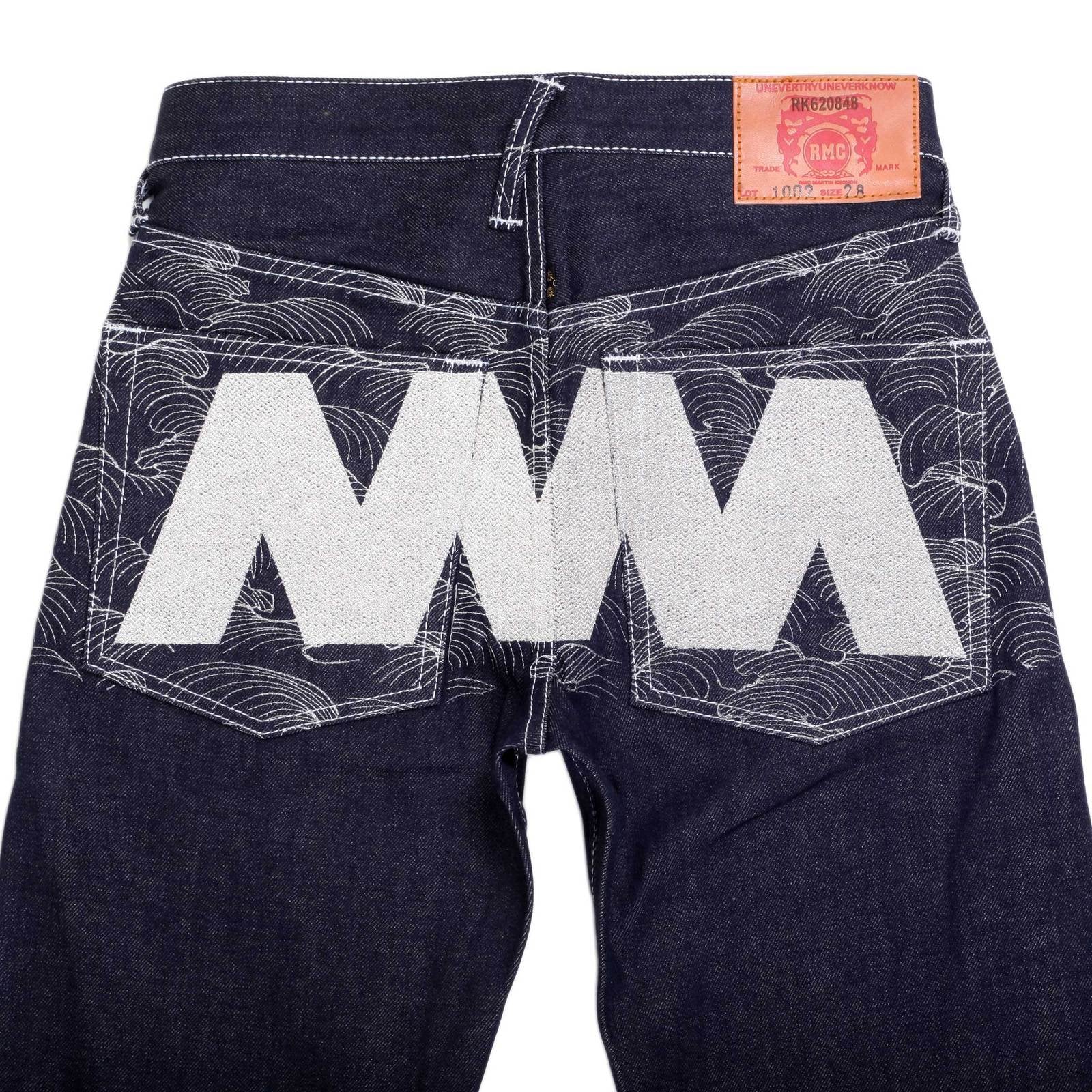 RMC JEANS AUTHENTIC VINTAGE INDIGO RAW SELVEDGE DENIM JEANS WITH SILVER 4A LIKE BLACK EMBROIDERY REDM2904