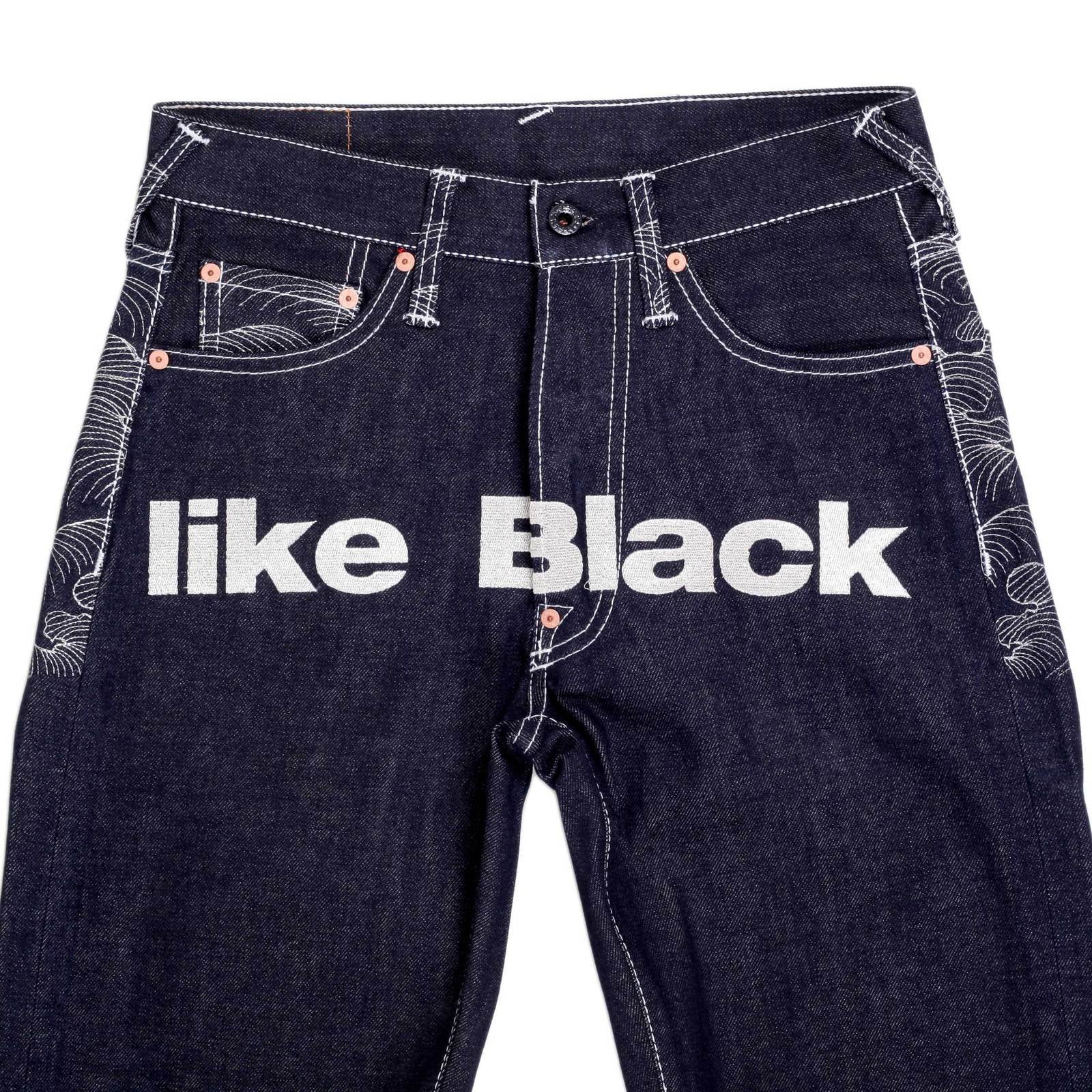 RMC JEANS AUTHENTIC VINTAGE INDIGO RAW SELVEDGE DENIM JEANS WITH SILVER 4A LIKE BLACK EMBROIDERY REDM2904