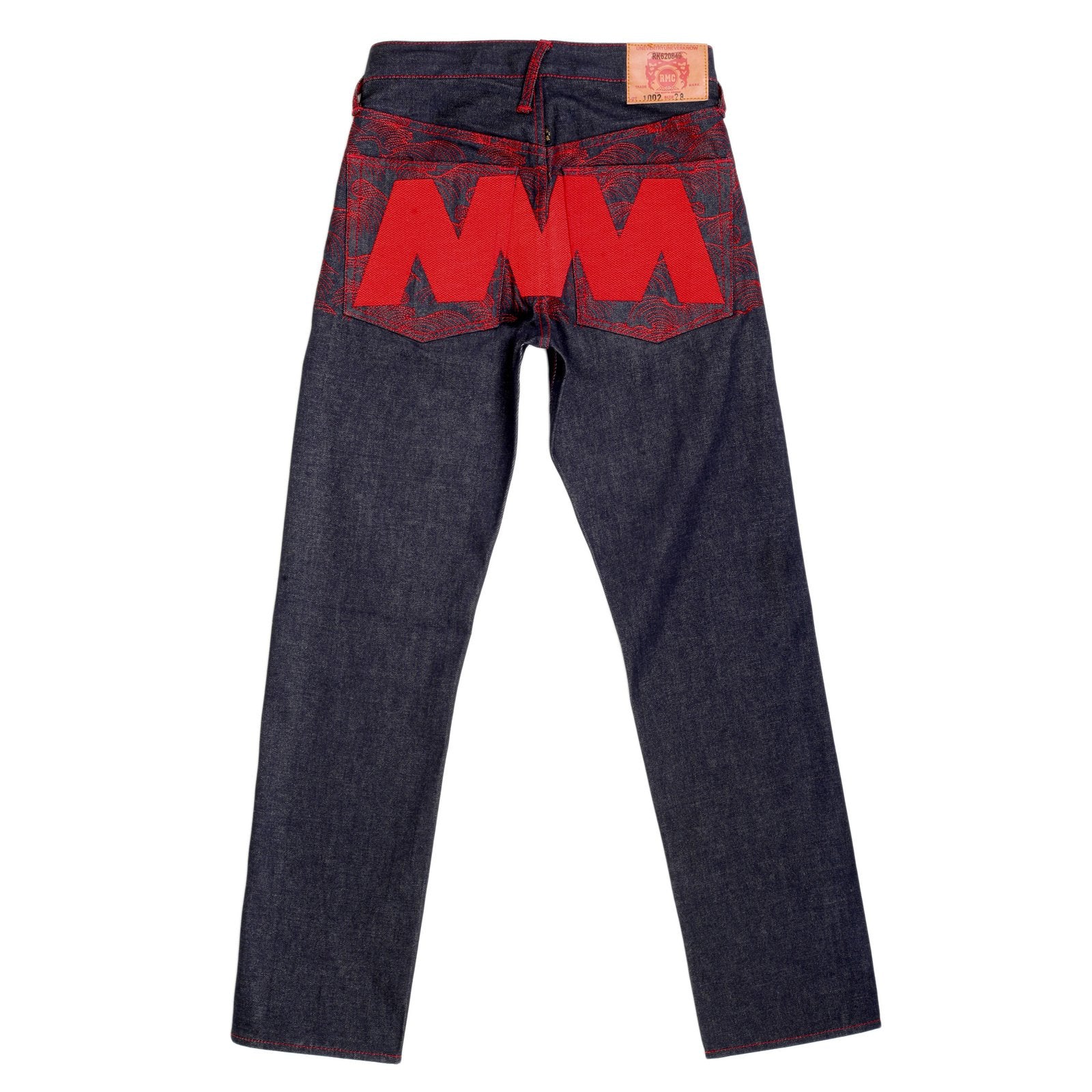 RMC MARTIN KSOHOH GENUINE VINTAGE INDIGO RAW SELVEDGE DENIM JEANS WITH RED 4A LIKE BLACK EMBROIDERY REDM2905