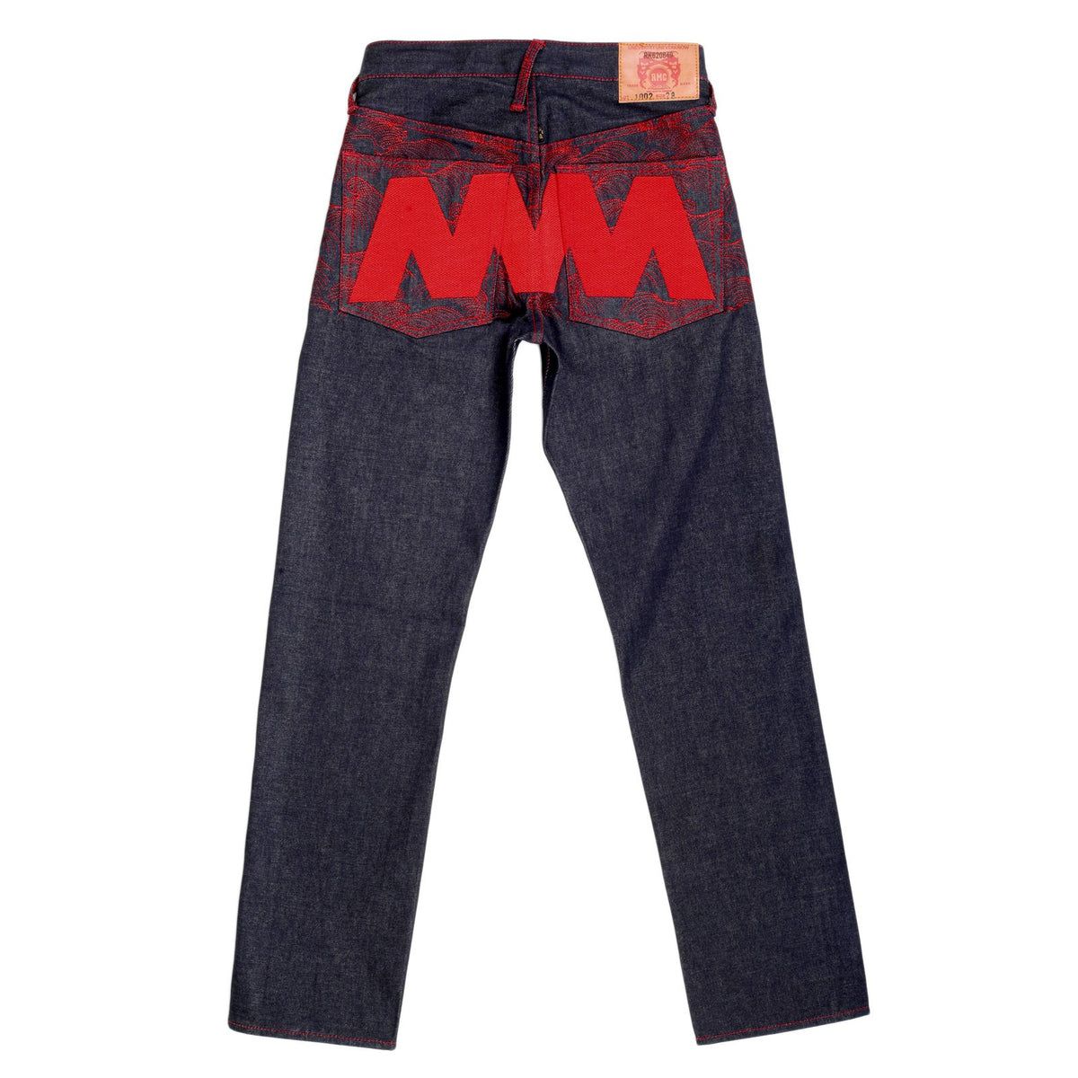 RMC MARTIN KSOHOH GENUINE VINTAGE INDIGO RAW SELVEDGE DENIM JEANS WITH RED 4A LIKE BLACK EMBROIDERY REDM2905
