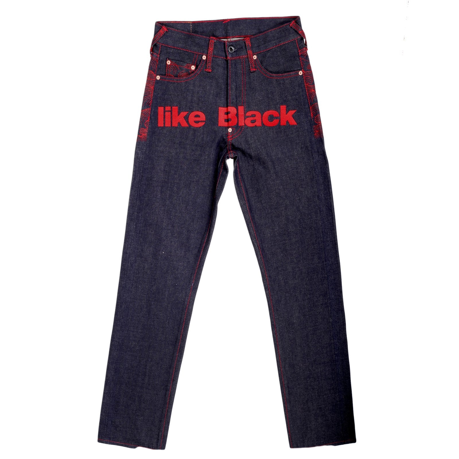 RMC MARTIN KSOHOH GENUINE VINTAGE INDIGO RAW SELVEDGE DENIM JEANS WITH RED 4A LIKE BLACK EMBROIDERY REDM2905