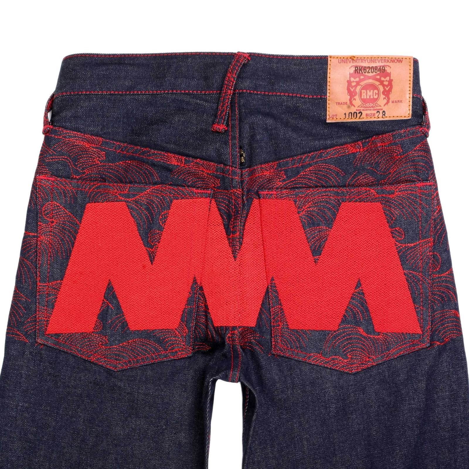 RMC MARTIN KSOHOH GENUINE VINTAGE INDIGO RAW SELVEDGE DENIM JEANS WITH RED 4A LIKE BLACK EMBROIDERY REDM2905