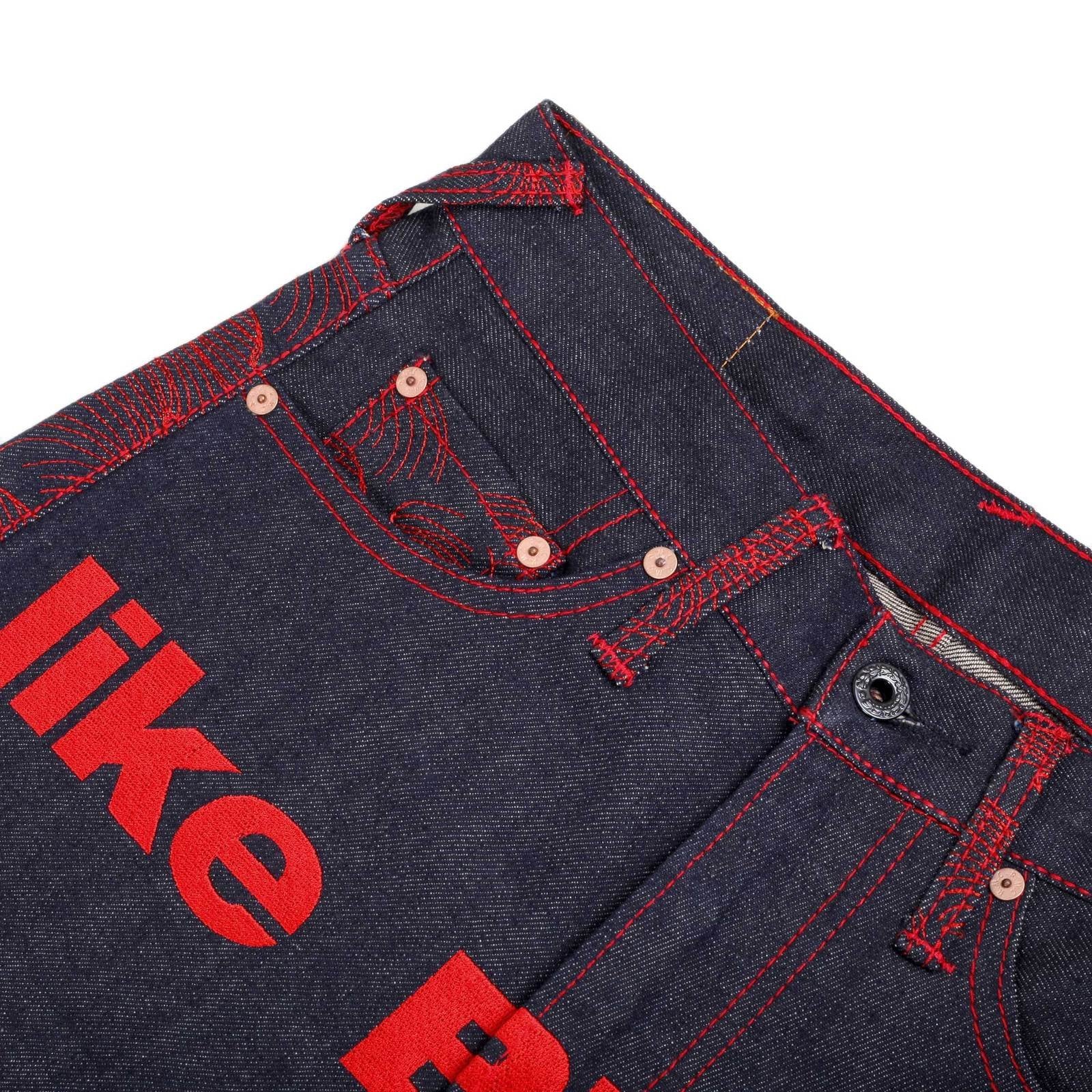 RMC MARTIN KSOHOH GENUINE VINTAGE INDIGO RAW SELVEDGE DENIM JEANS WITH RED 4A LIKE BLACK EMBROIDERY REDM2905