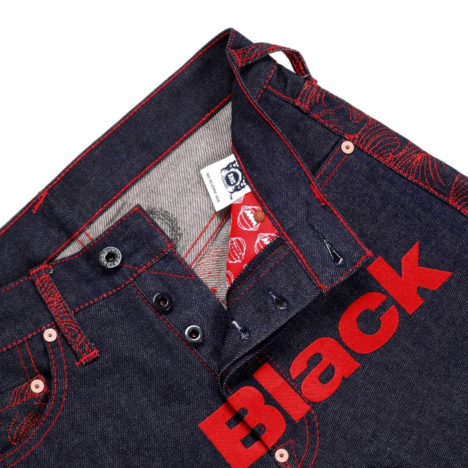 RMC MARTIN KSOHOH GENUINE VINTAGE INDIGO RAW SELVEDGE DENIM JEANS WITH RED 4A LIKE BLACK EMBROIDERY REDM2905