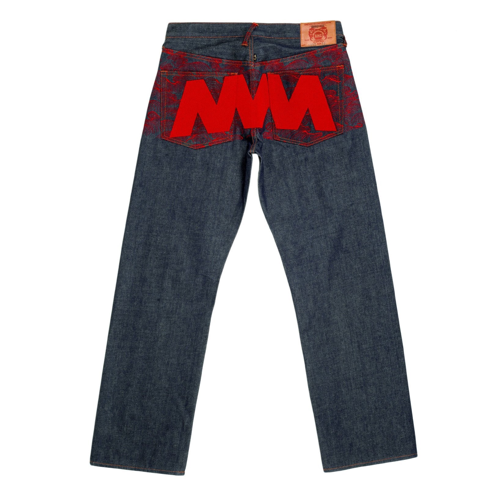 RMC MARTIN KSOHOH GENUINE EXCLUSIVE VINTAGE INDIGO RAW SELVEDGE DENIM JEANS WITH RED 4A STAR EMBROIDERY REDM2908