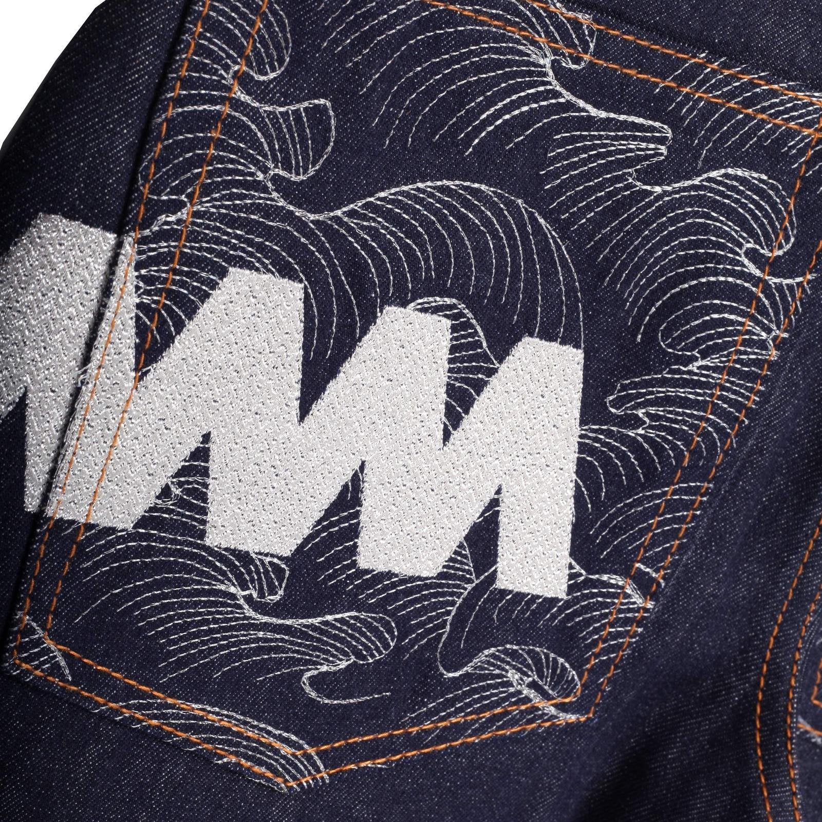 RMC JEANS EXCLUSIVE VINTAGE INDIGO RAW SELVEDGE DENIM JEANS WITH SILVER 4A STAR EMBROIDERY REDM2911