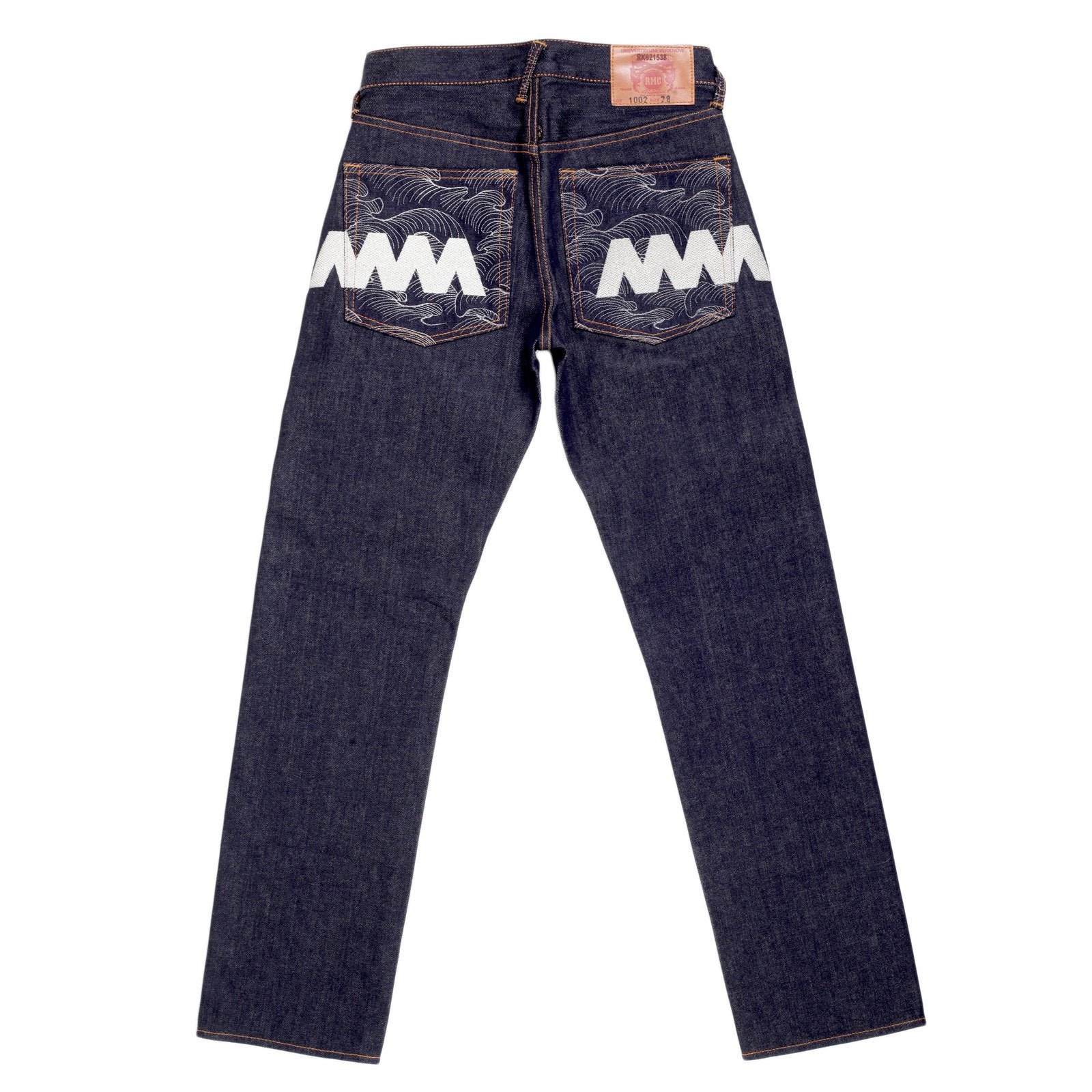 RMC JEANS EXCLUSIVE VINTAGE INDIGO RAW SELVEDGE DENIM JEANS WITH SILVER 4A STAR EMBROIDERY REDM2911
