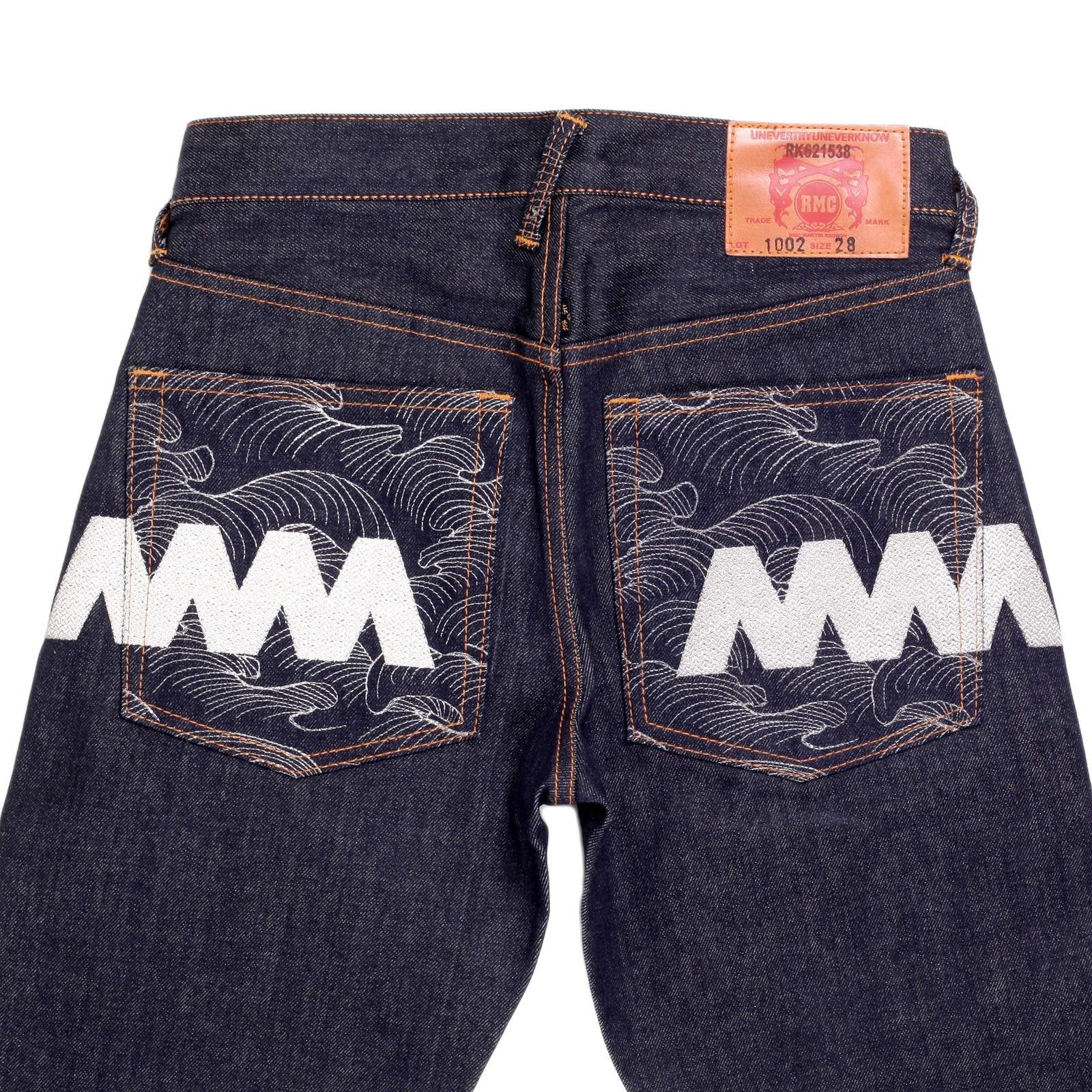 RMC JEANS EXCLUSIVE VINTAGE INDIGO RAW SELVEDGE DENIM JEANS WITH SILVER 4A STAR EMBROIDERY REDM2911