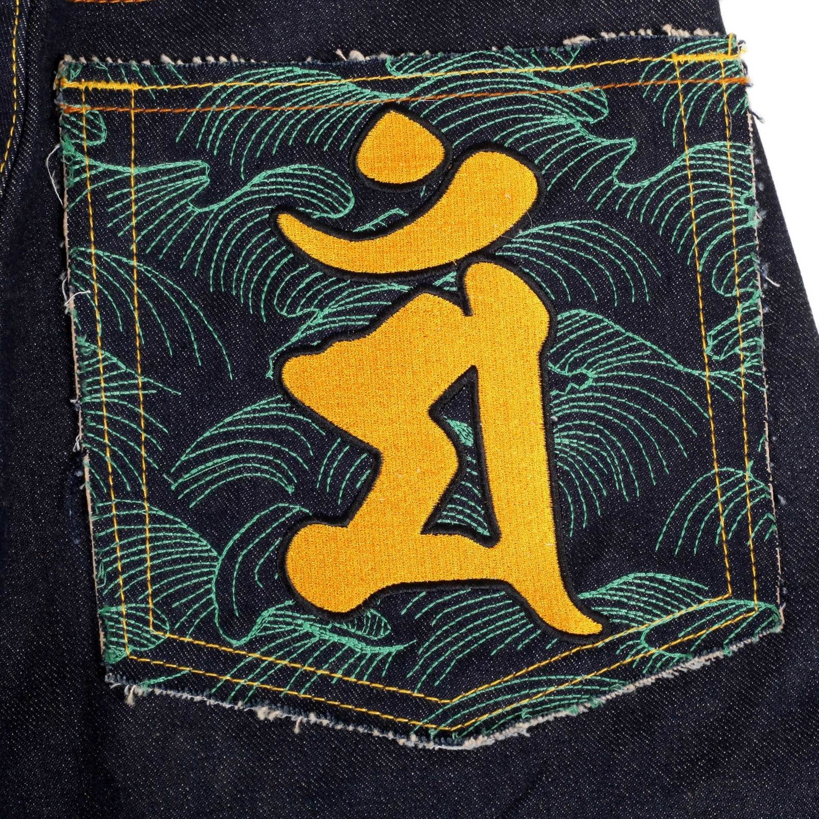 RMC MARTIN KSOHOH INDIGO RAW SELVEDGE JEANS WITH EXCLUSIVE MONJUBOSATU YEAR OF THE RABBIT EMBROIDERY REDM3089
