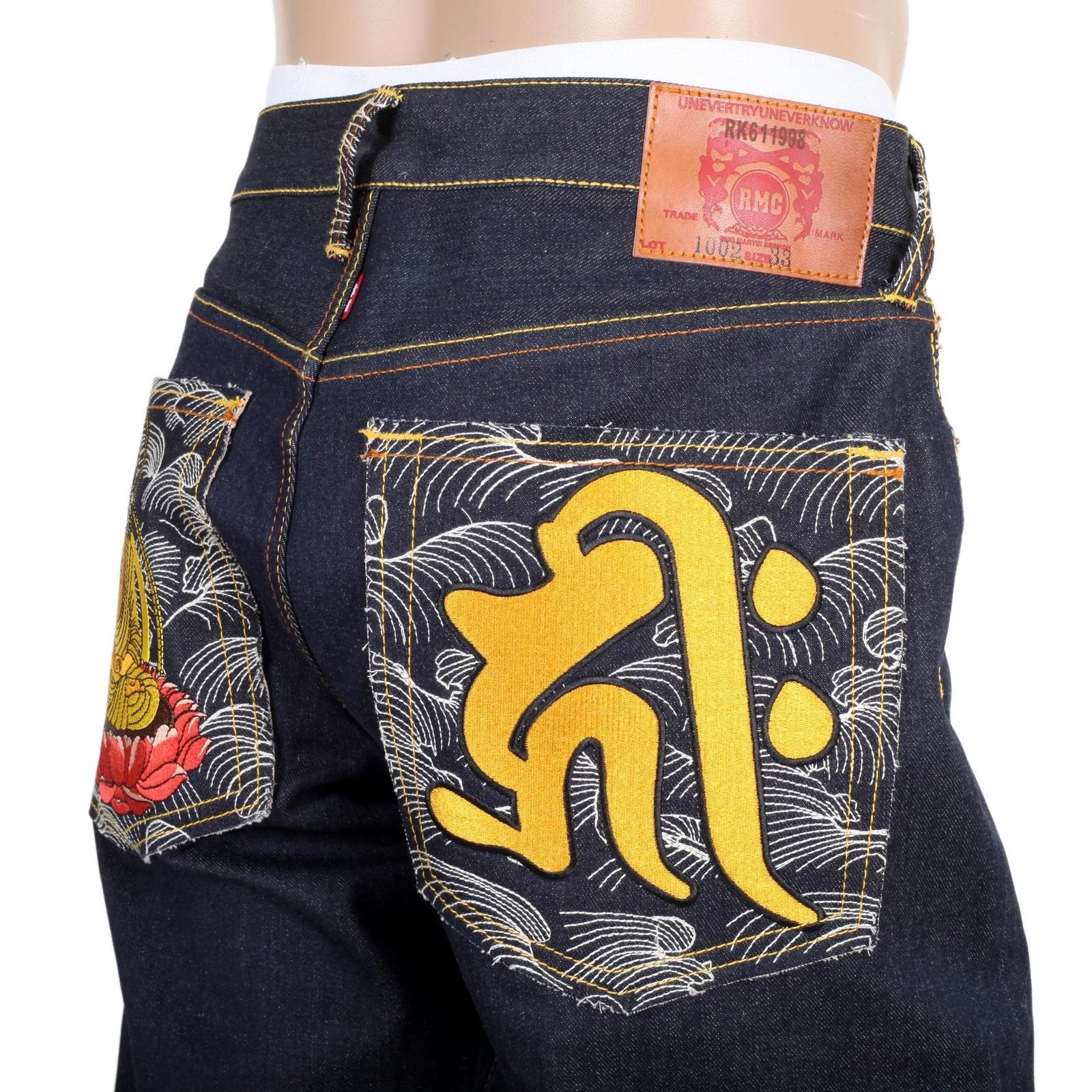 RMC RAW SELVEDGE JEANS WITH EXCLUSIVE AMIDA NYORAI YEAR OF THE DOG EMBROIDERY REDM3090