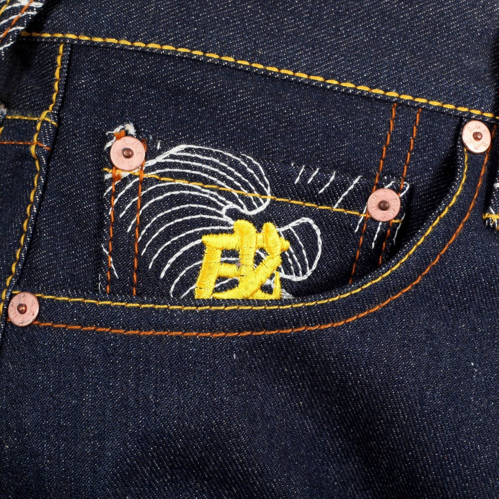RMC RAW SELVEDGE JEANS WITH EXCLUSIVE AMIDA NYORAI YEAR OF THE DOG EMBROIDERY REDM3090