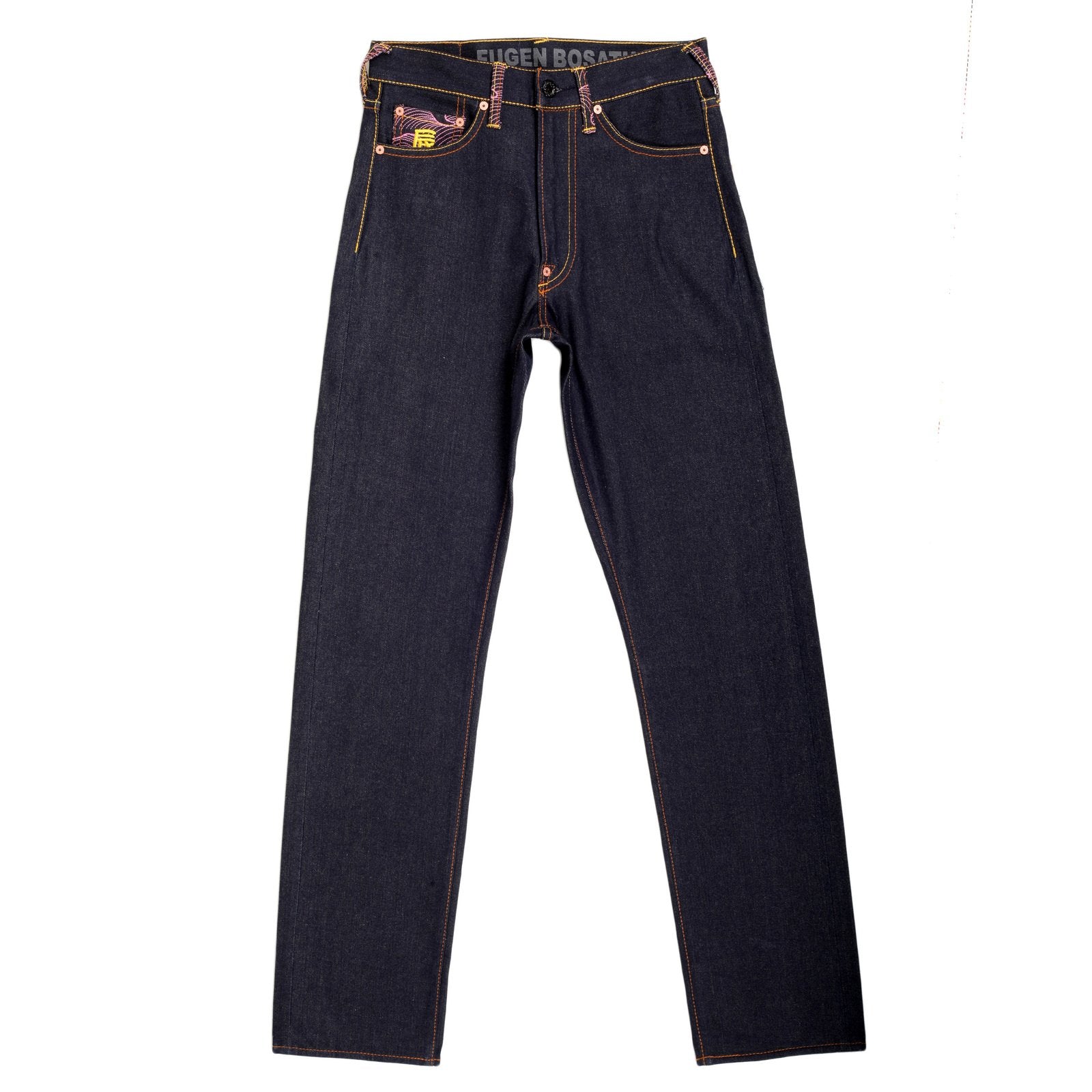 RMC MARTIN KSOHOH INDIGO RAW SELVEDGE JEANS WITH EXCLUSIVE FUGEN BOSATU YEAR OF THE DRAGON EMBROIDERY REDM3095