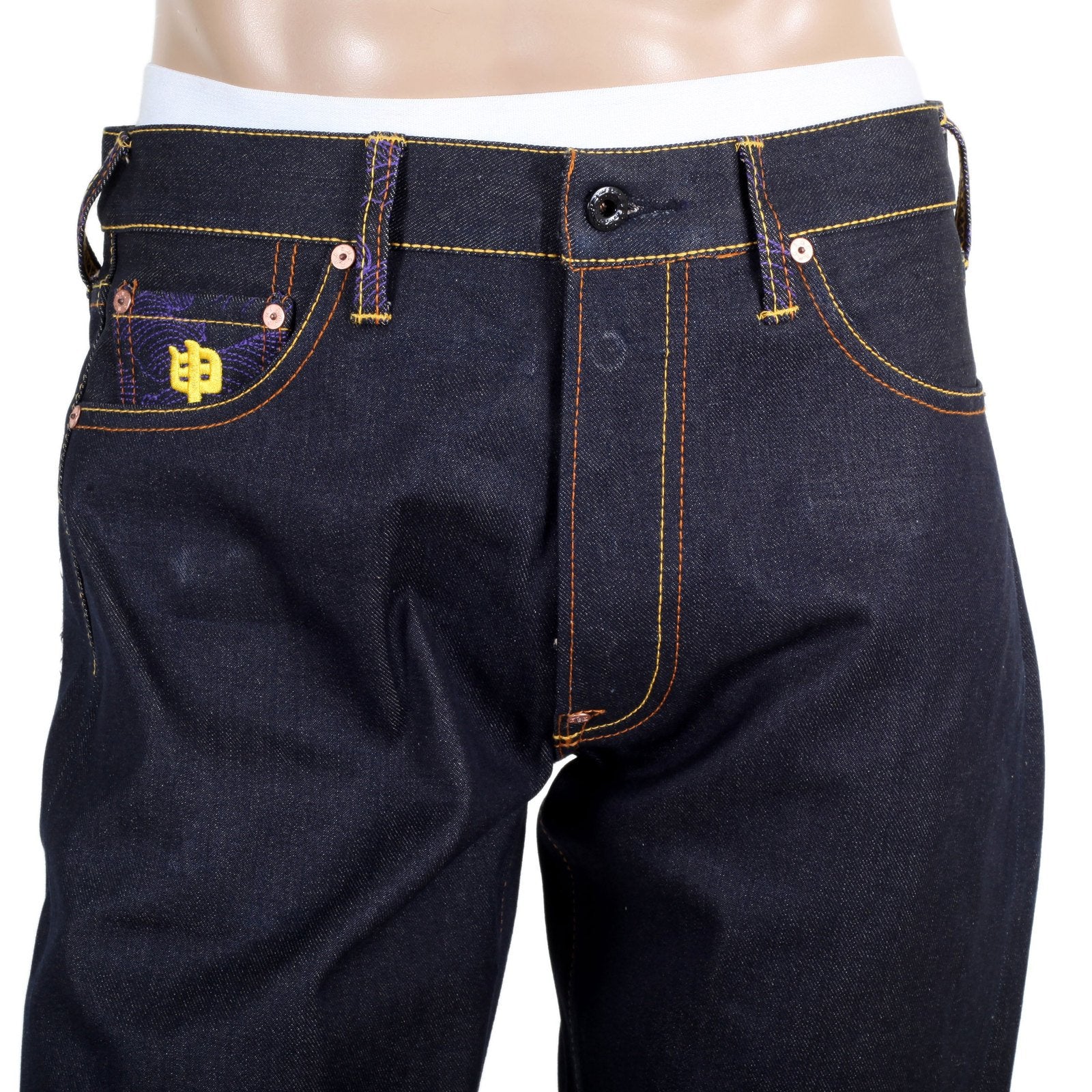 RMC MARTIN KSOHOH INDIGO RAW SELVEDGE JEANS WITH EXCLUSIVE DAINITI NYORAI YEAR OF THE MONKEY EMBROIDERY REDM3099