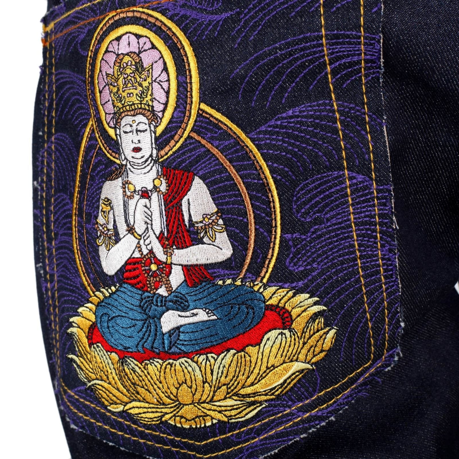 RMC MARTIN KSOHOH INDIGO RAW SELVEDGE JEANS WITH EXCLUSIVE DAINITI NYORAI YEAR OF THE MONKEY EMBROIDERY REDM3099