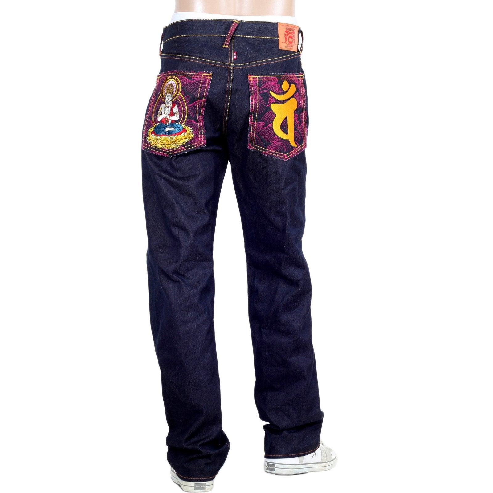 RMC MARTIN KSOHOH INDIGO RAW SELVEDGE JEANS WITH EXCLUSIVE DAINITI NYORAI YEAR OF THE RAM EMBROIDERY REDM3104