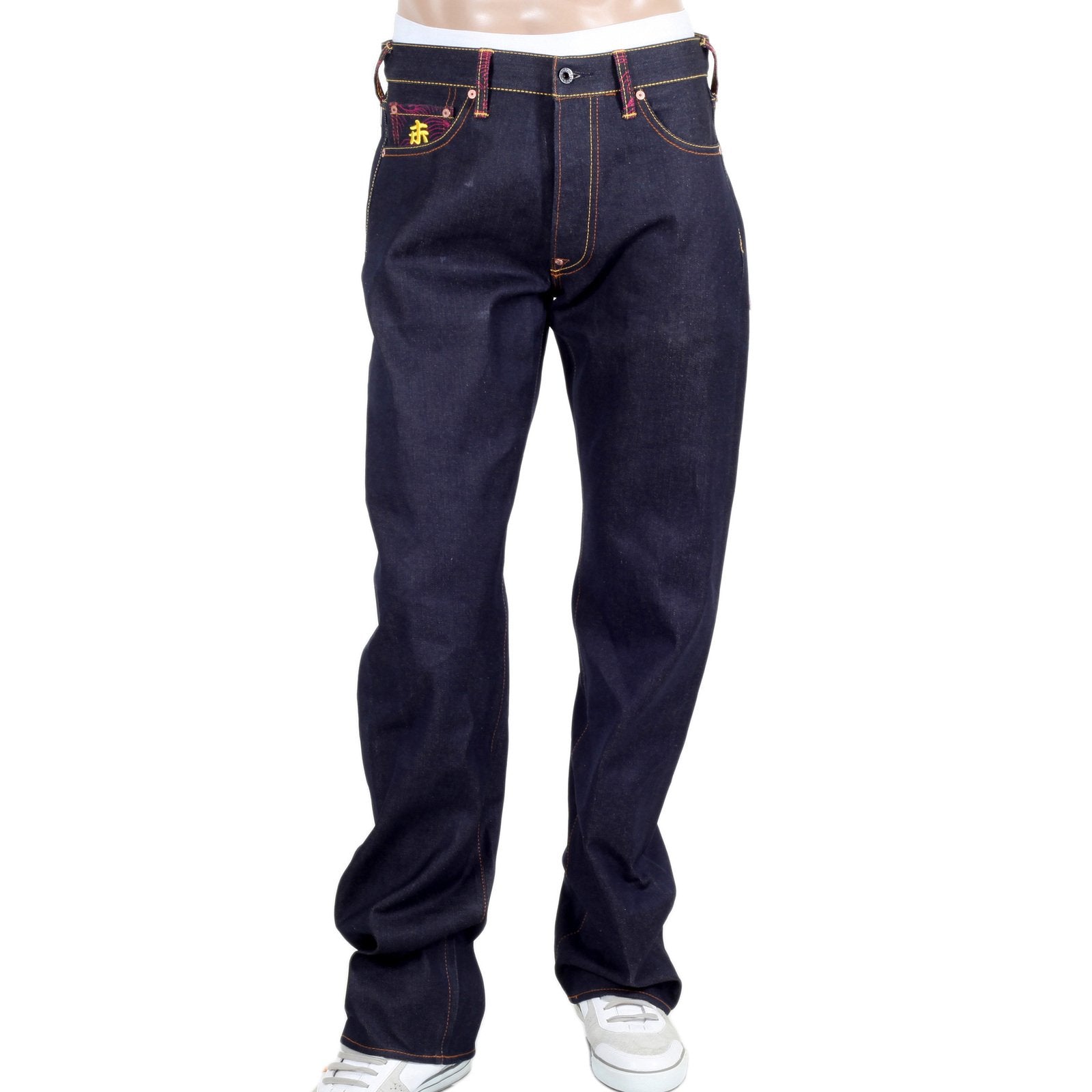 RMC MARTIN KSOHOH INDIGO RAW SELVEDGE JEANS WITH EXCLUSIVE DAINITI NYORAI YEAR OF THE RAM EMBROIDERY REDM3104