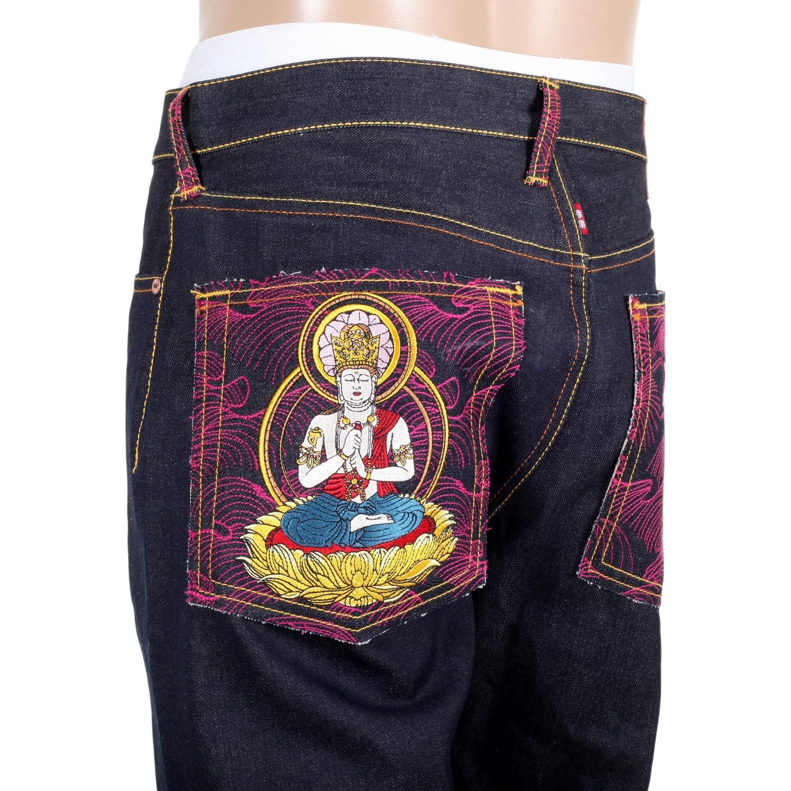 RMC MARTIN KSOHOH INDIGO RAW SELVEDGE JEANS WITH EXCLUSIVE DAINITI NYORAI YEAR OF THE RAM EMBROIDERY REDM3104
