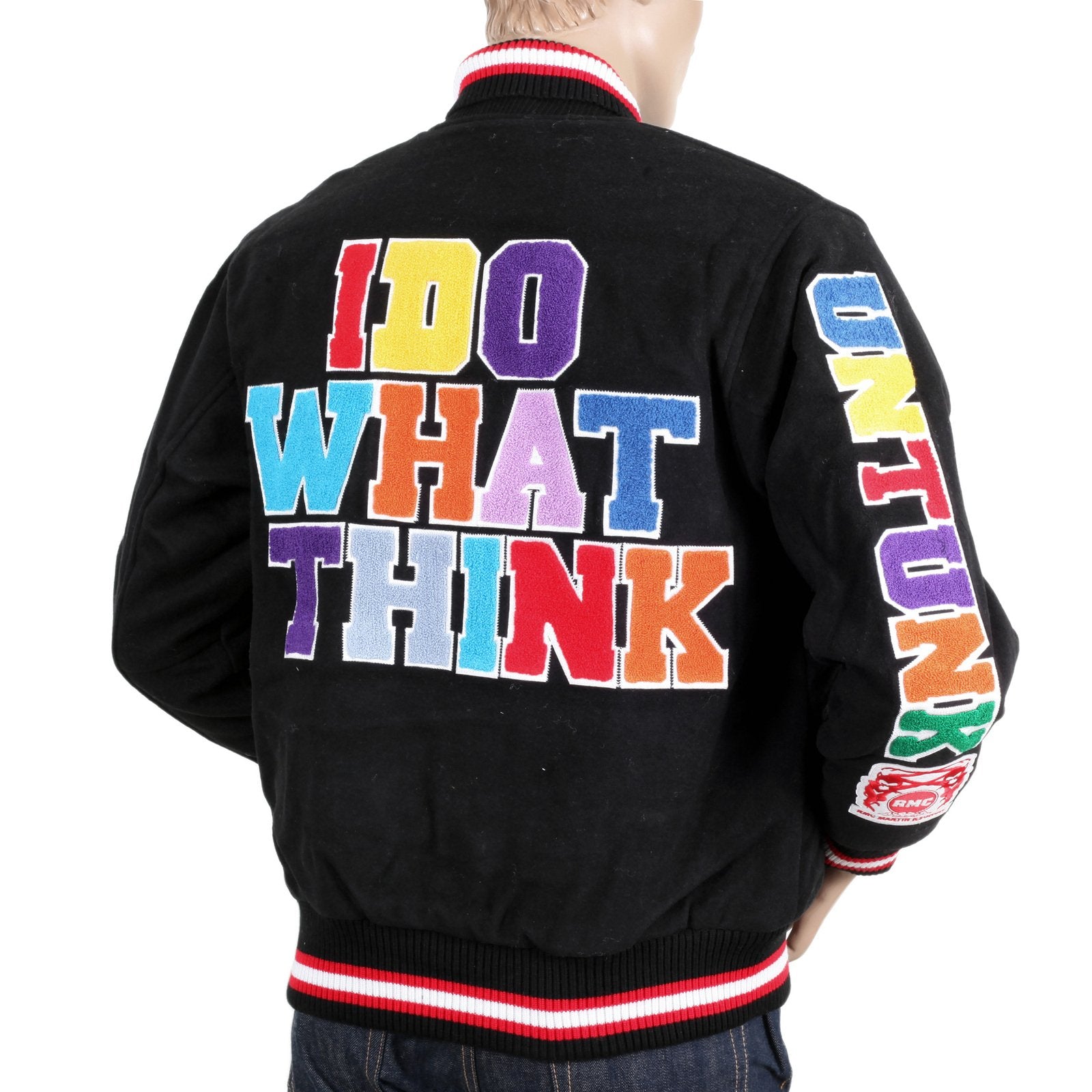 RMC JEANS X YOROPIKO MENS QUILTED REGULAR FIT VINTAGE BASEBALL VARSITY JACKET IN BLACK REDM3117