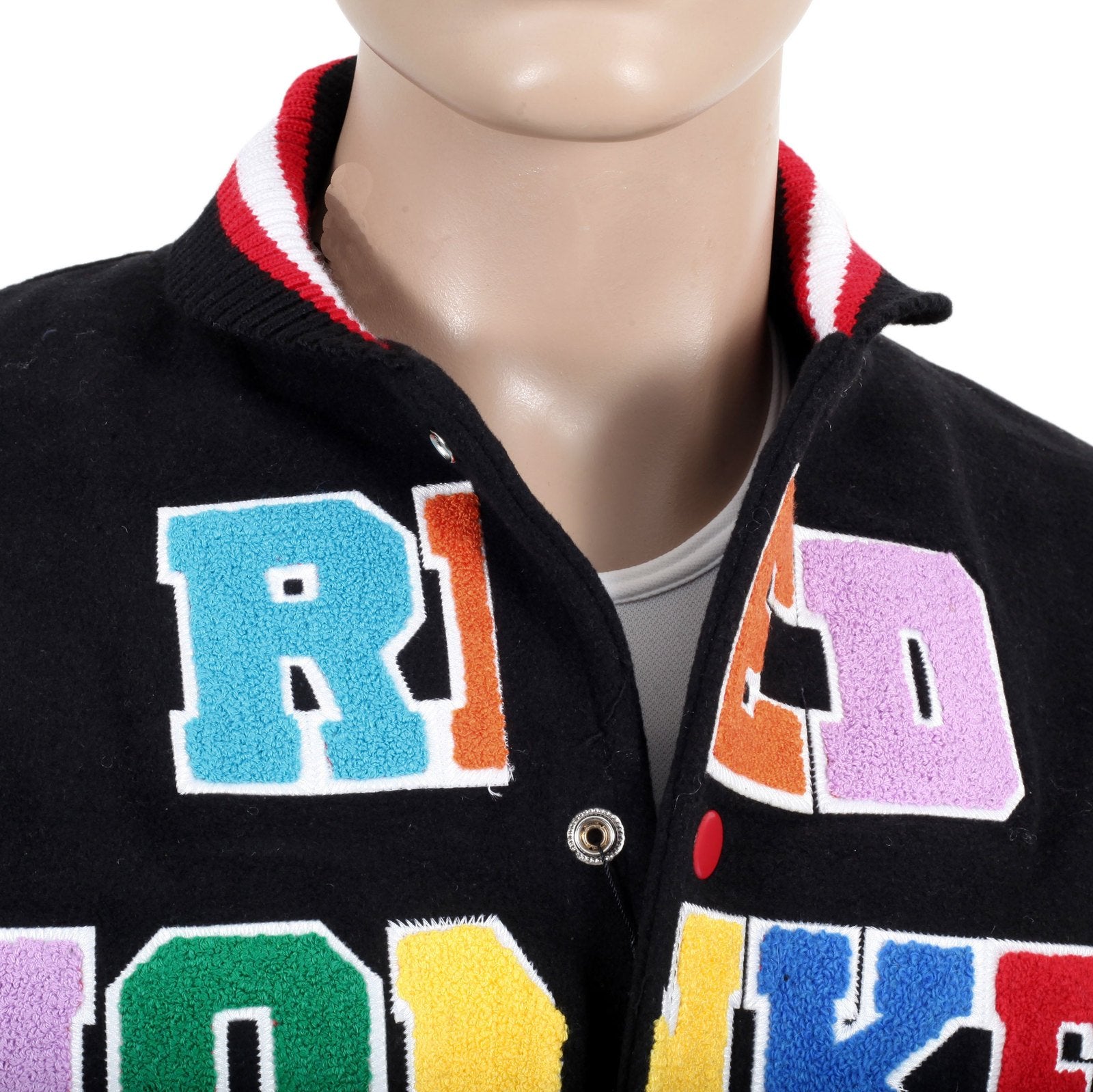 RMC JEANS X YOROPIKO MENS QUILTED REGULAR FIT VINTAGE BASEBALL VARSITY JACKET IN BLACK REDM3117