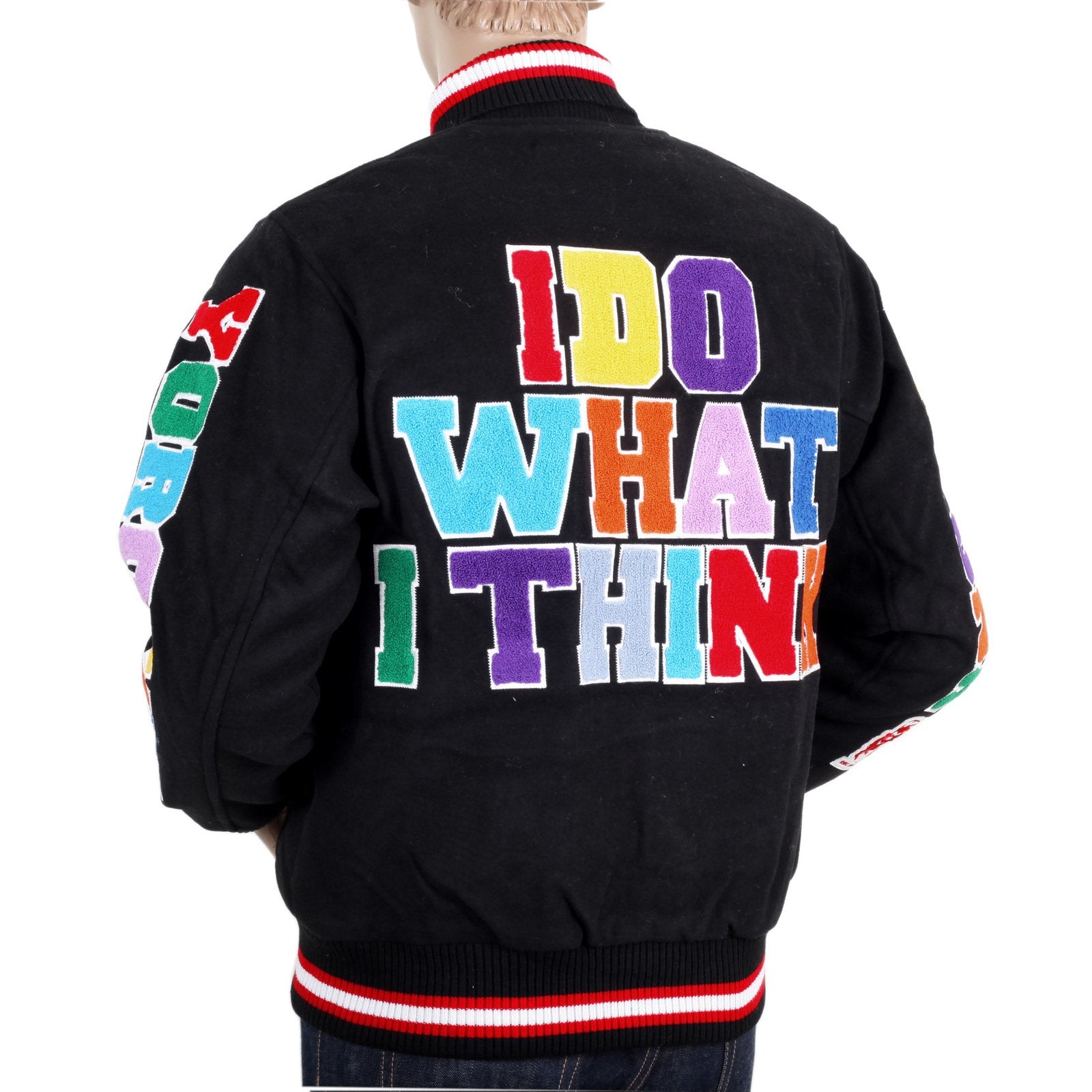 RMC JEANS X YOROPIKO MENS QUILTED REGULAR FIT VINTAGE BASEBALL VARSITY JACKET IN BLACK REDM3117