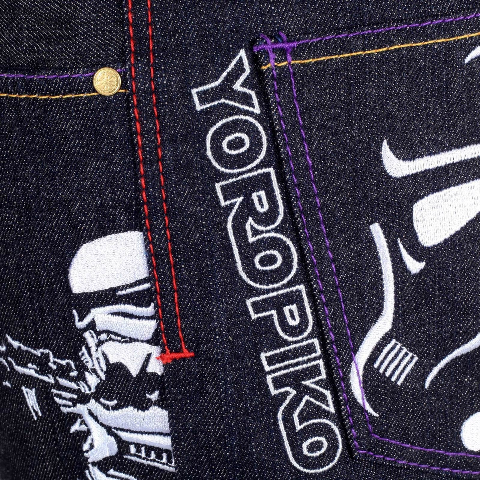 YOROPIKO BY MARTIN YAT MING VINTAGE CUT EXCLUSIVE RAW SELVEDGE DENIM JEANS WITH EMBROIDERED STAR WARS YORO3799