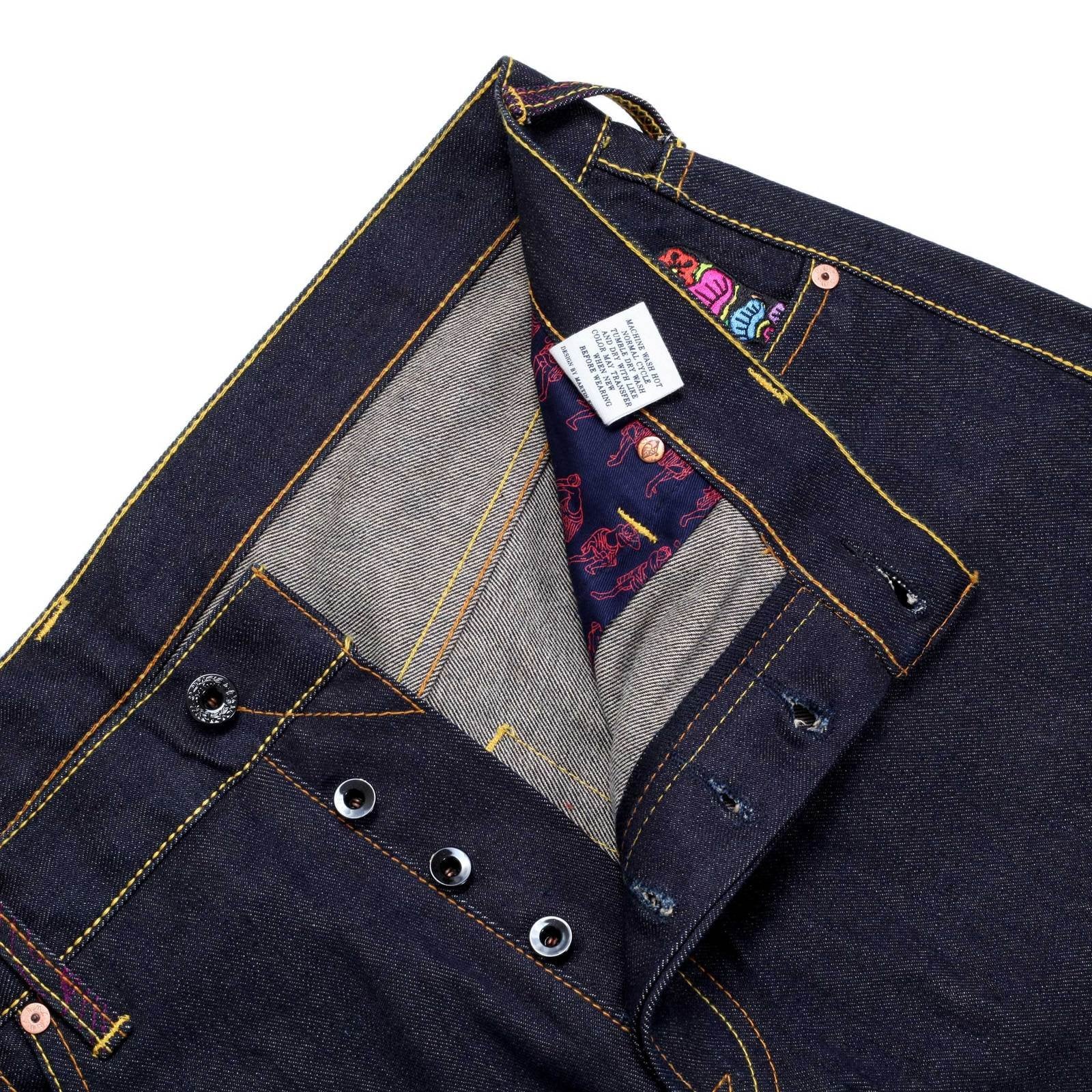 RMC JEANS GEISHA AND OIRI EMBROIDERY ON AUTHENTIC RAW SELVEDGE DENIM JEANS REDM5911