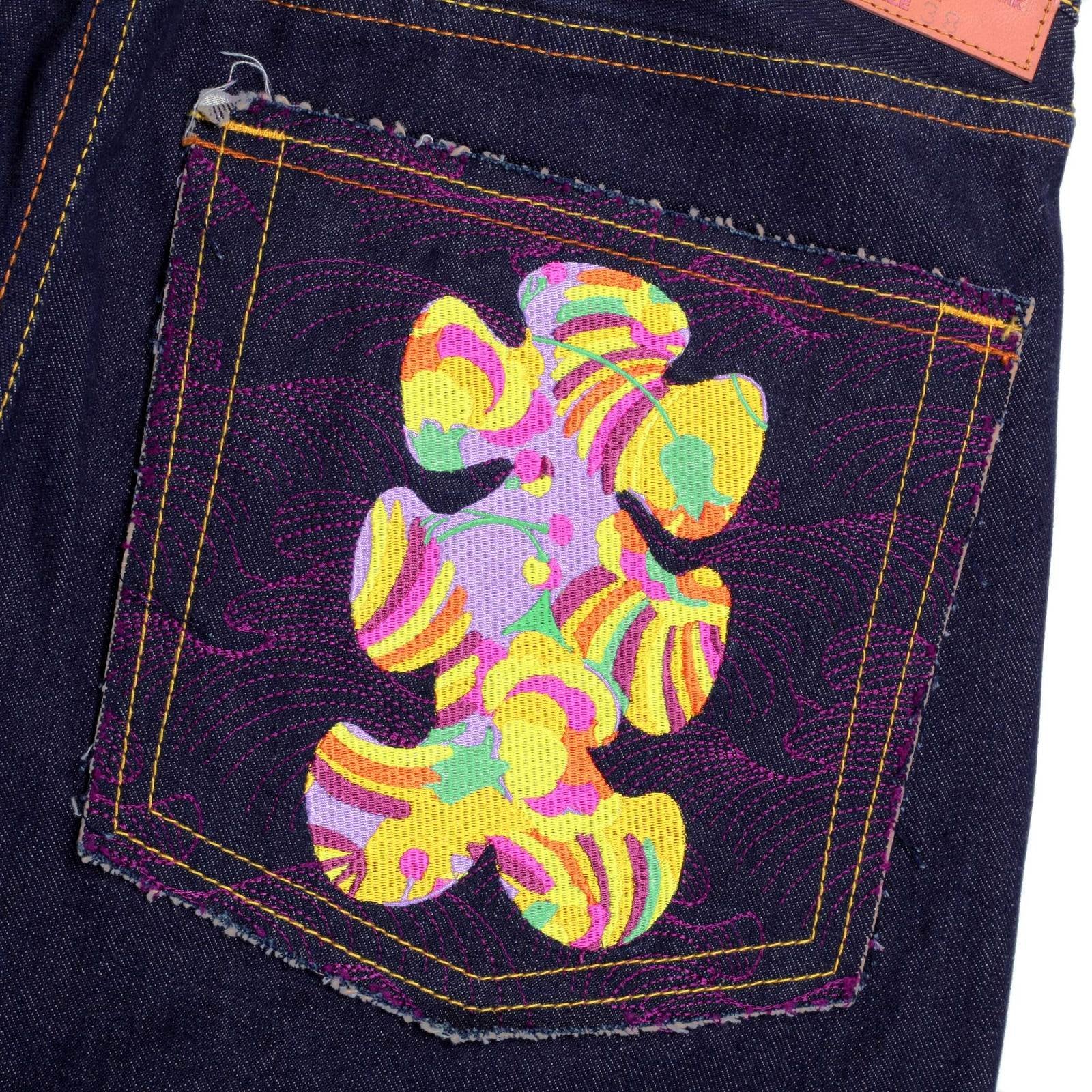 RMC JEANS GEISHA AND OIRI EMBROIDERY ON AUTHENTIC RAW SELVEDGE DENIM JEANS REDM5911