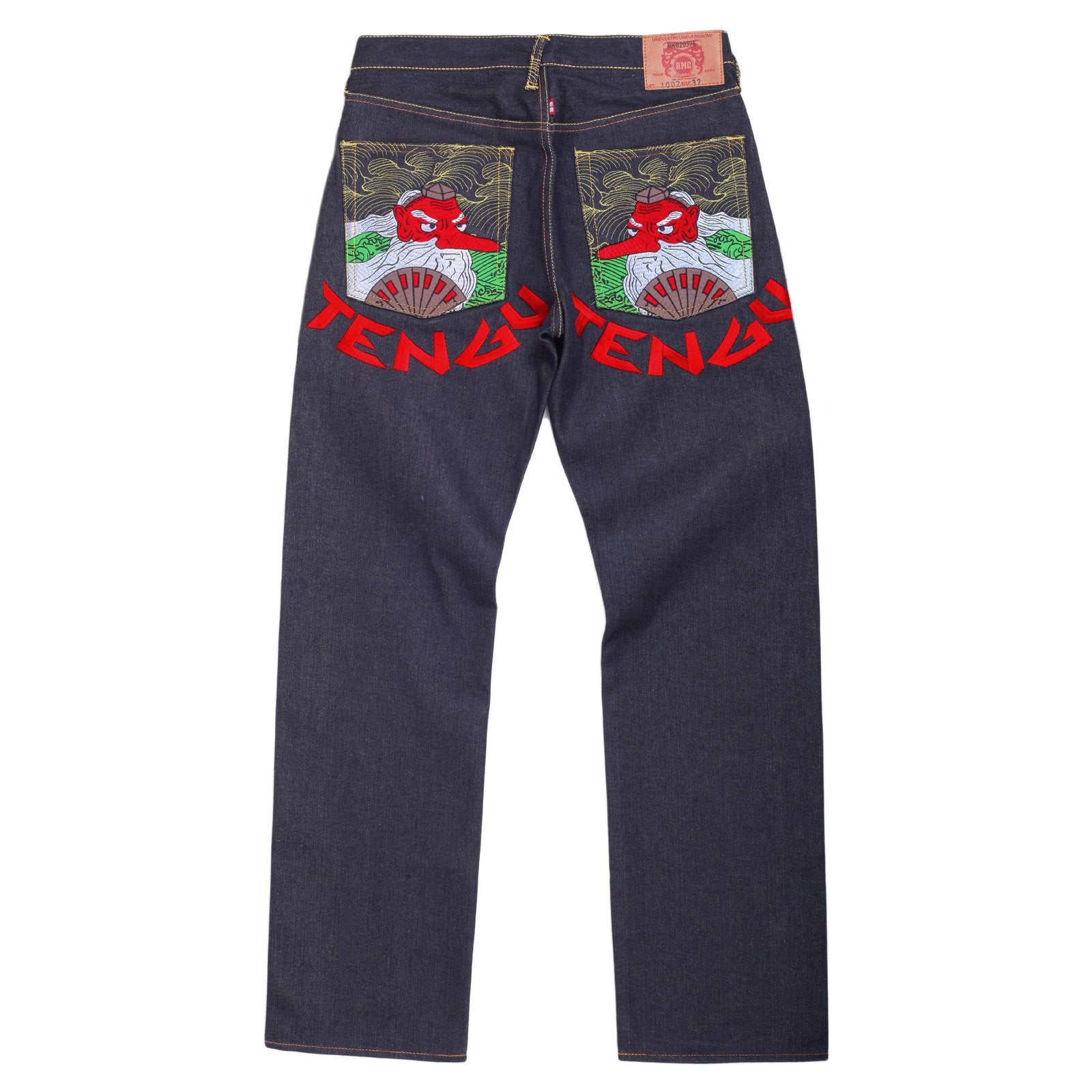 RMC JEANS EXCLUSIVE SKY DOG TENGU EMBROIDERED GENUINE RAW SELVEDGE VINTAGE CUT DENIM JEANS REDM6211